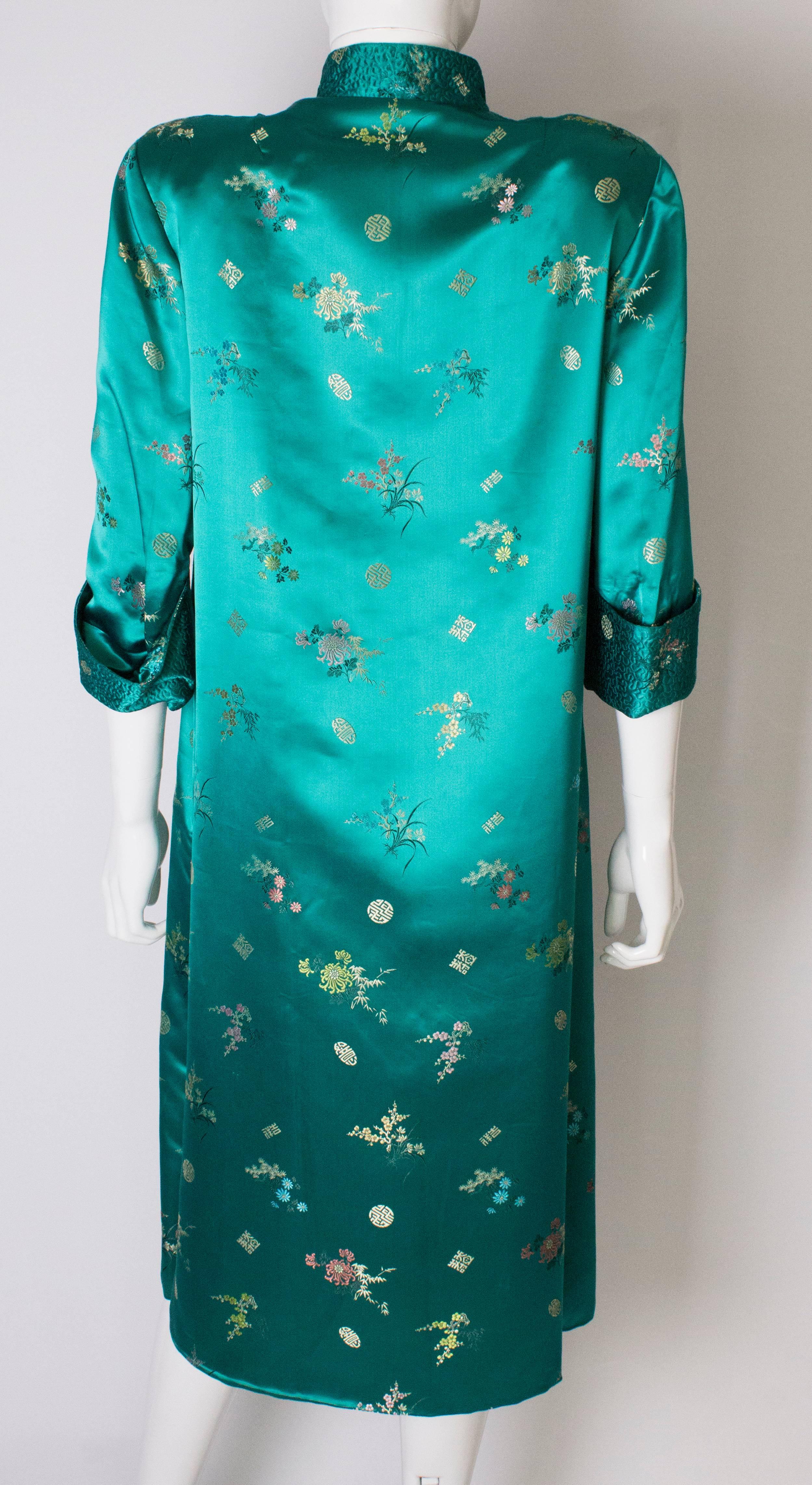 A Vintage 1970s Turquoise Chinese Coat with Stand-up Collar & Decorative Pockets 3