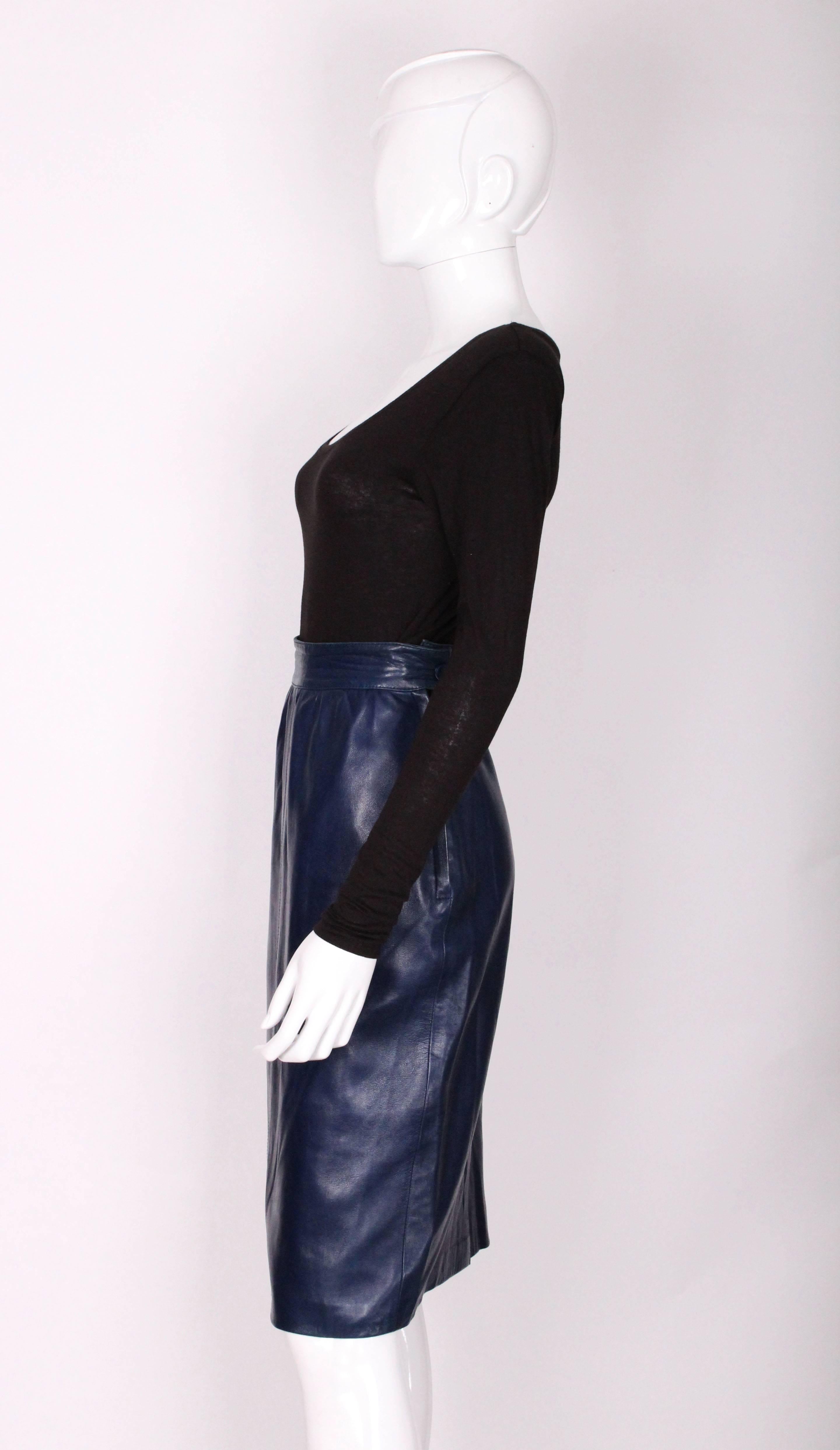 Women's A vintage 1980s Blue Leather Skirt by Yves Saint Laurent Rive Gauche