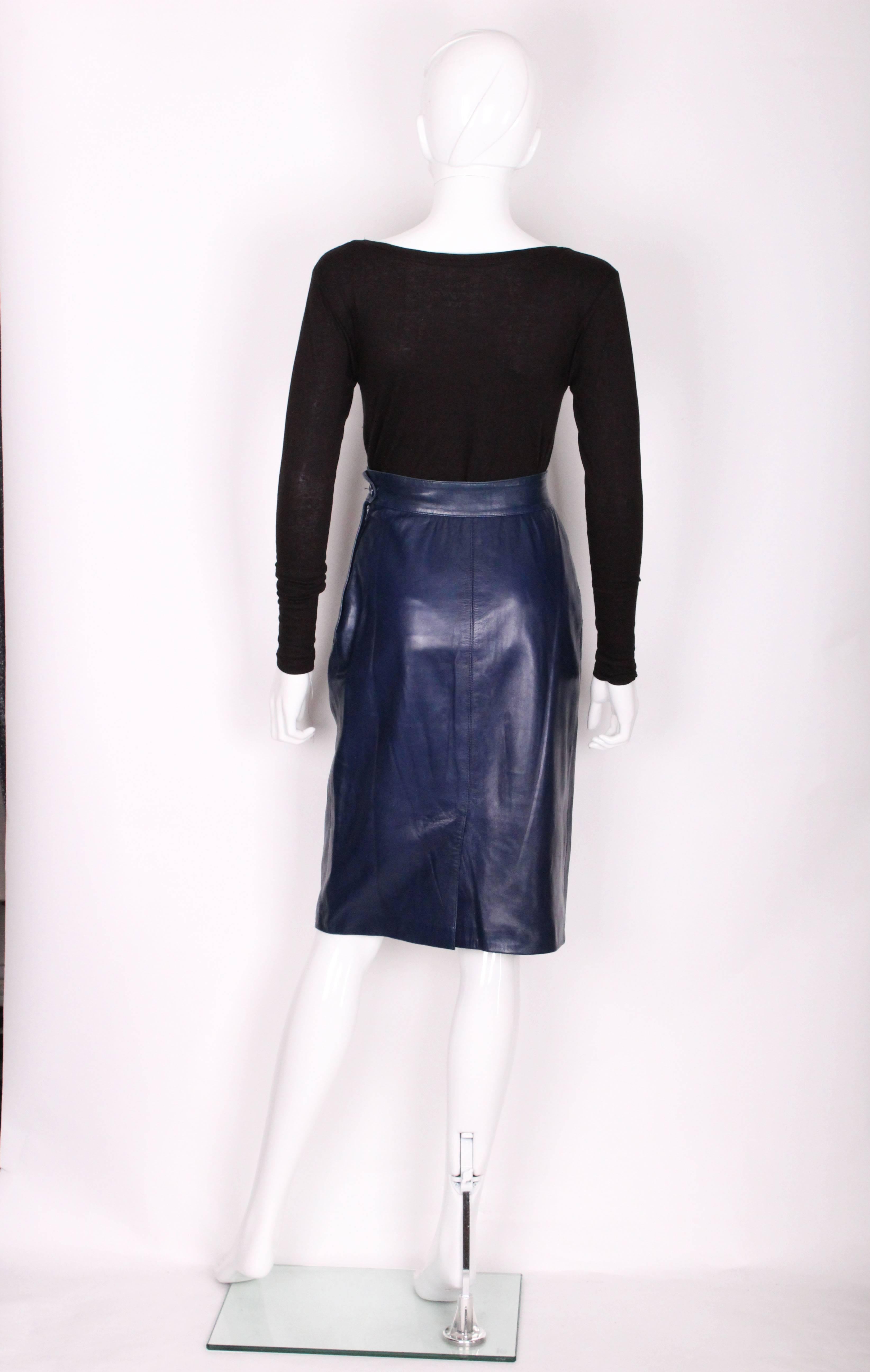 A vintage 1980s Blue Leather Skirt by Yves Saint Laurent Rive Gauche 1
