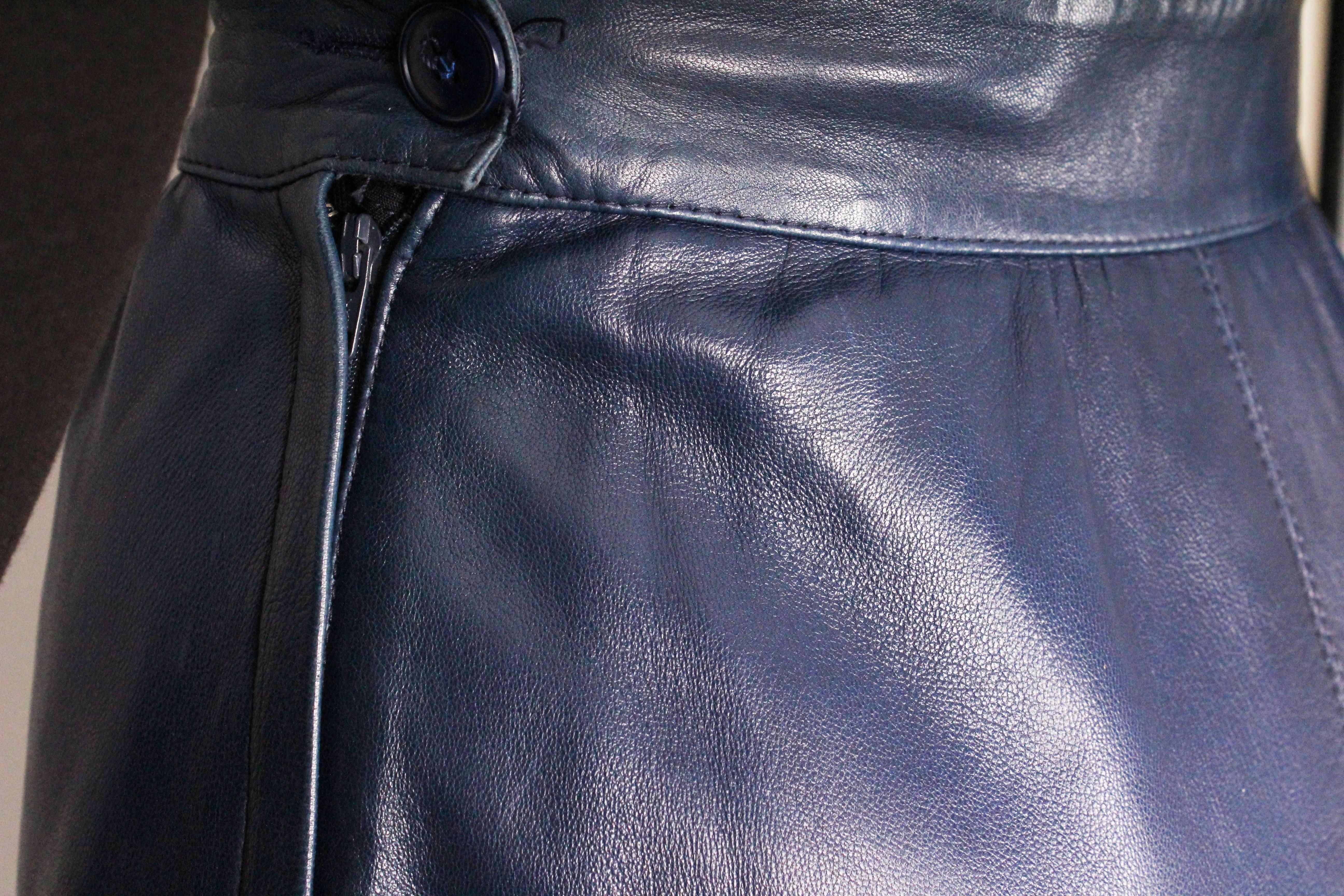 A vintage 1980s Blue Leather Skirt by Yves Saint Laurent Rive Gauche 2