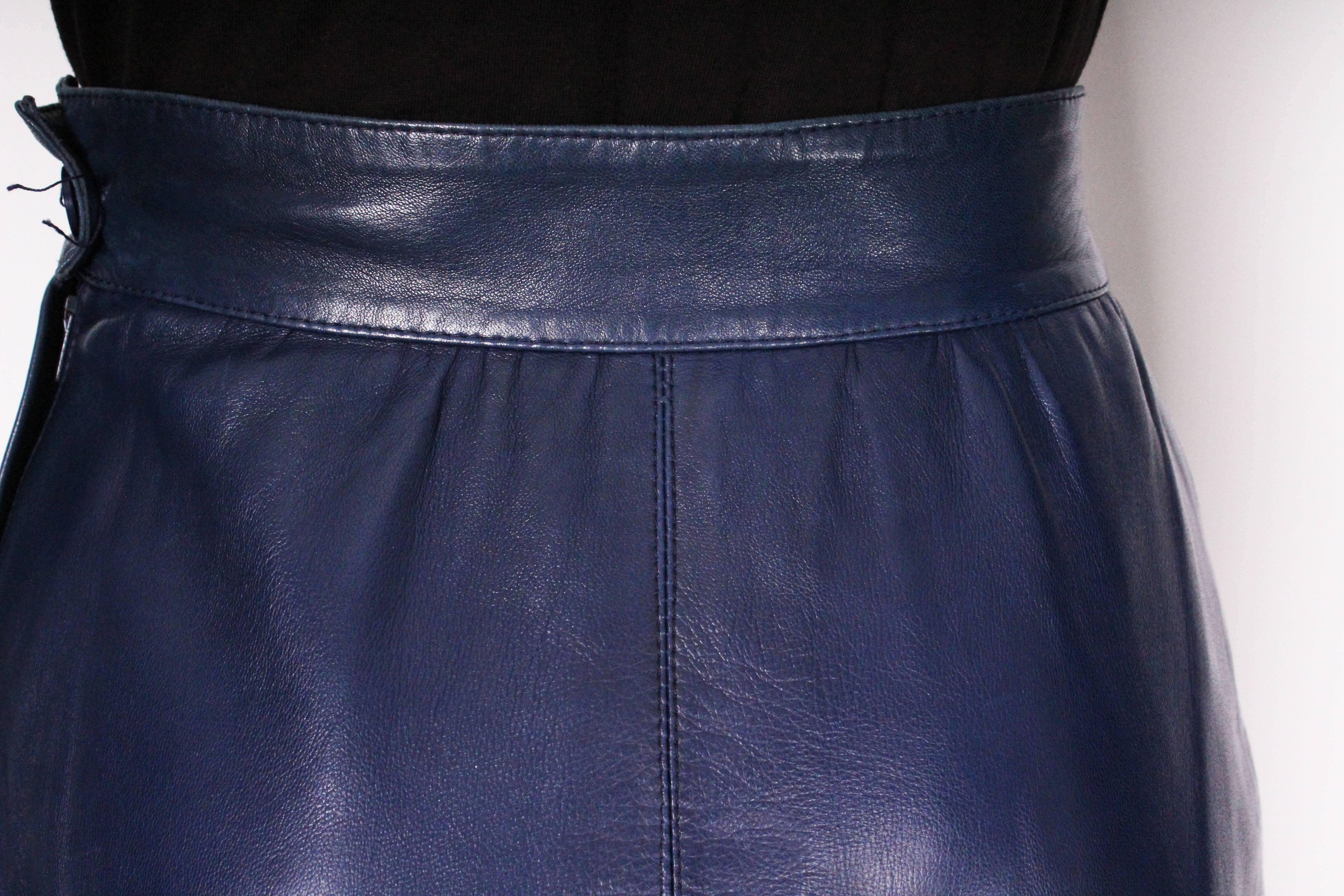 A vintage 1980s Blue Leather Skirt by Yves Saint Laurent Rive Gauche 3