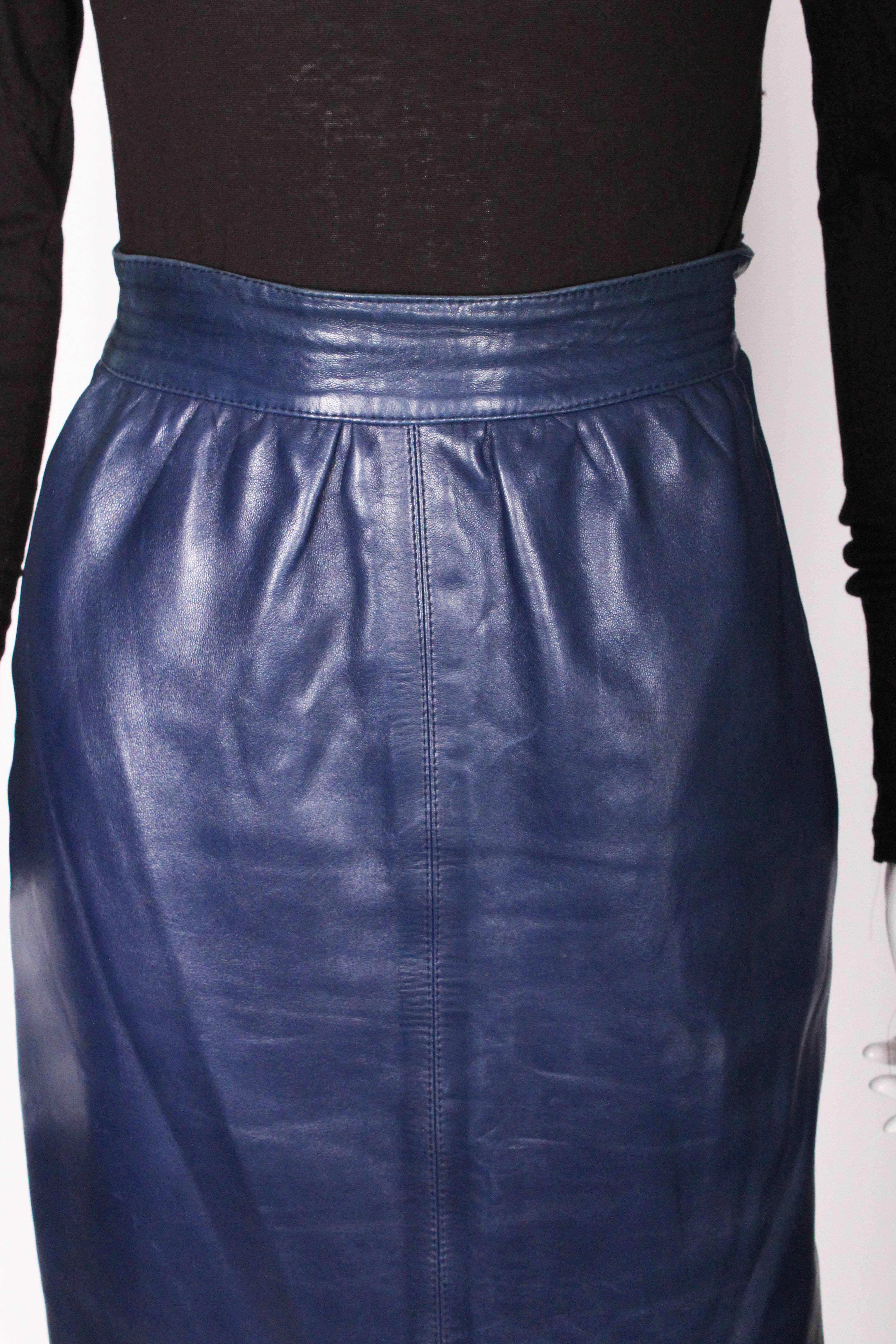 A vintage 1980s Blue Leather Skirt by Yves Saint Laurent Rive Gauche 4