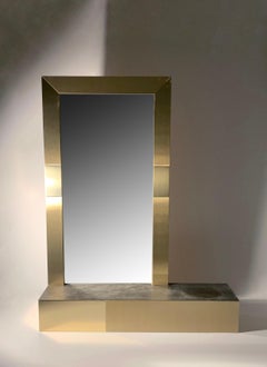 Vintage Brass Mirror Architectural Console Shelf Attributed to Paul Evans