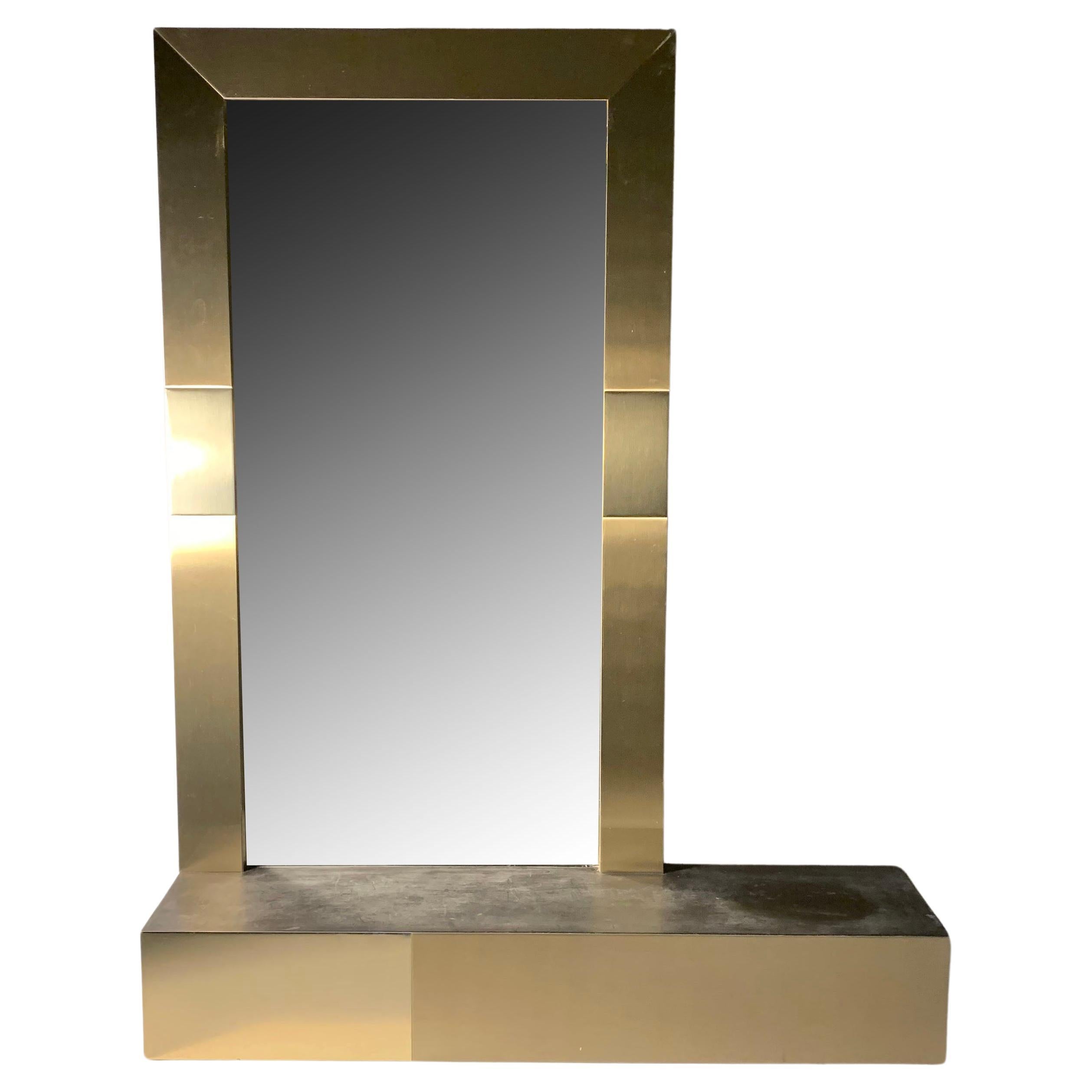 Vintage Brass Mirror Architectural Console Shelf Attributed to Paul Evans