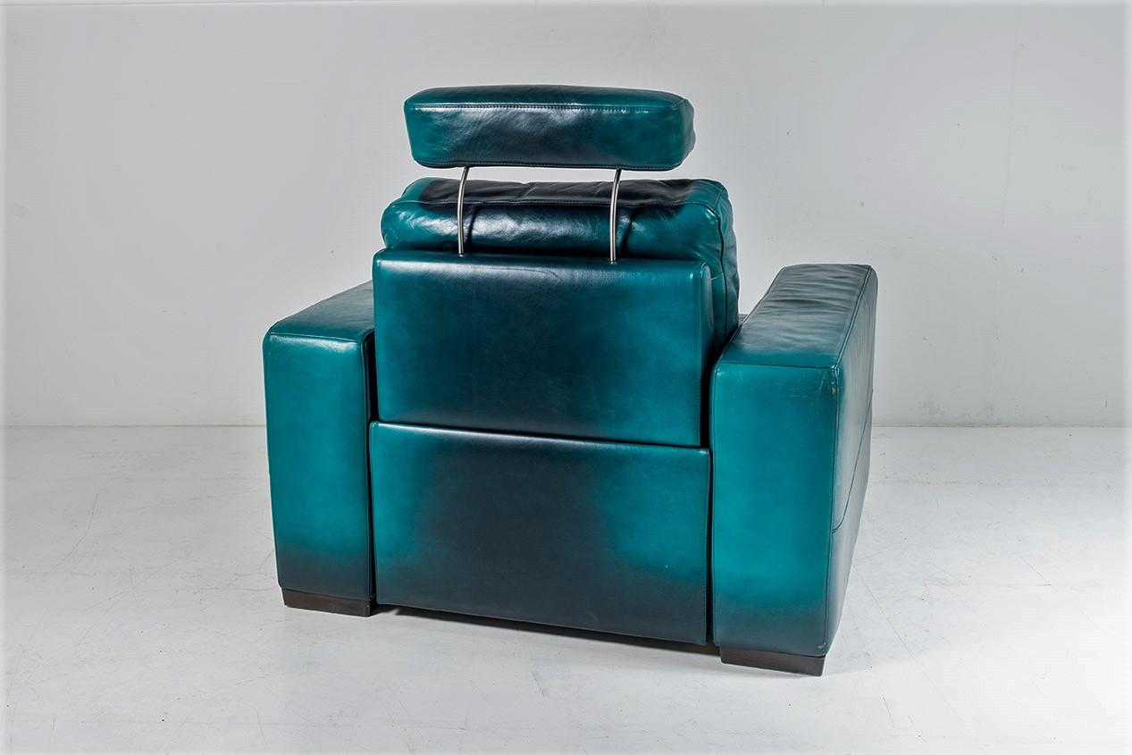 Vintage 1980s Brutalist Green Leather Reclining Statement Armchair 6