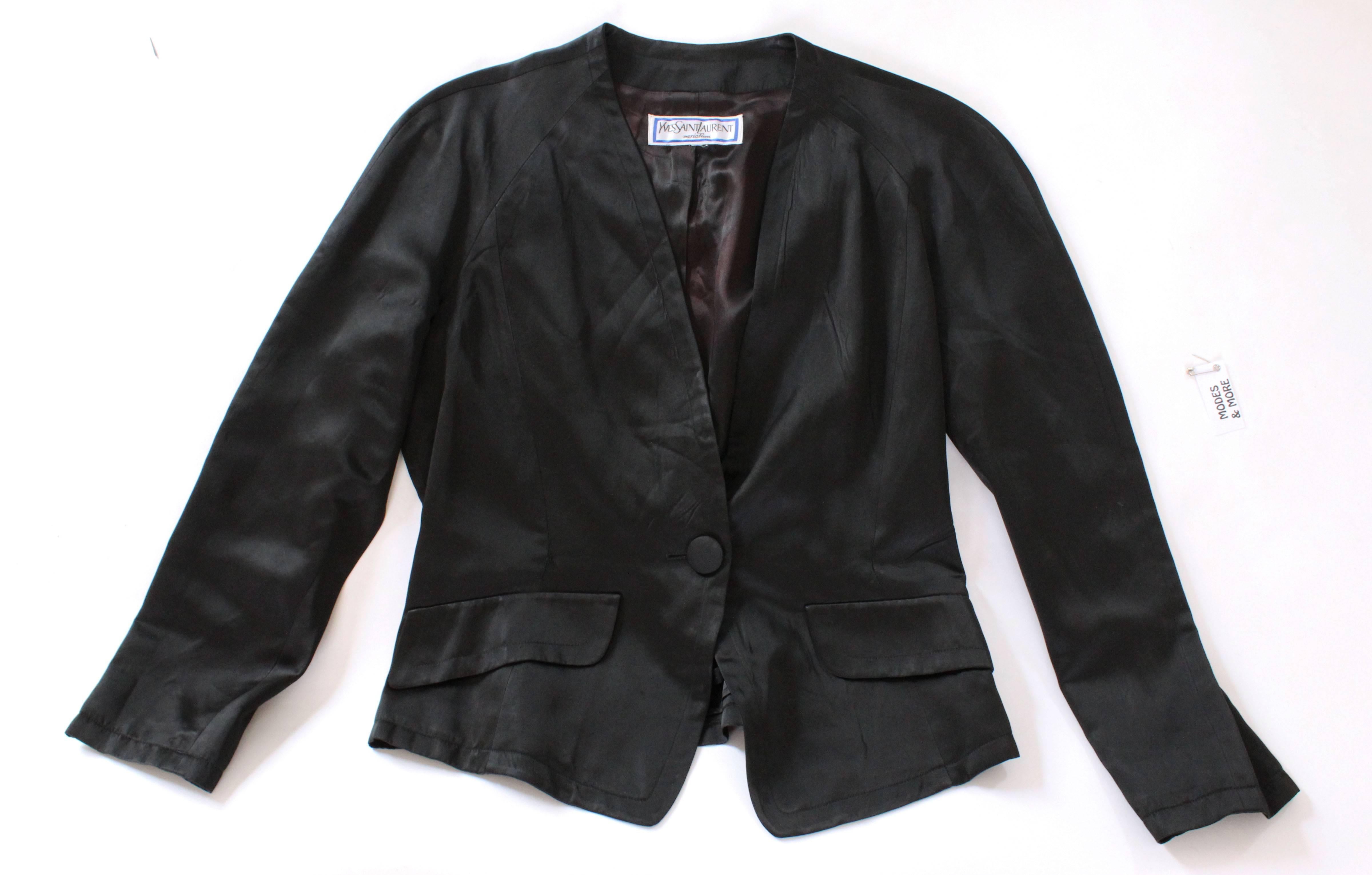 Black A vintage 1980s Evening Jacket by Yves Saint Laurent Variation Line For Sale