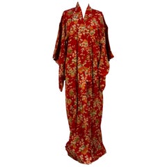 A Retro 1980s red full length kimono