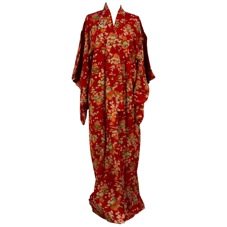 A vintage 1980s red full length kimono at 1stDibs