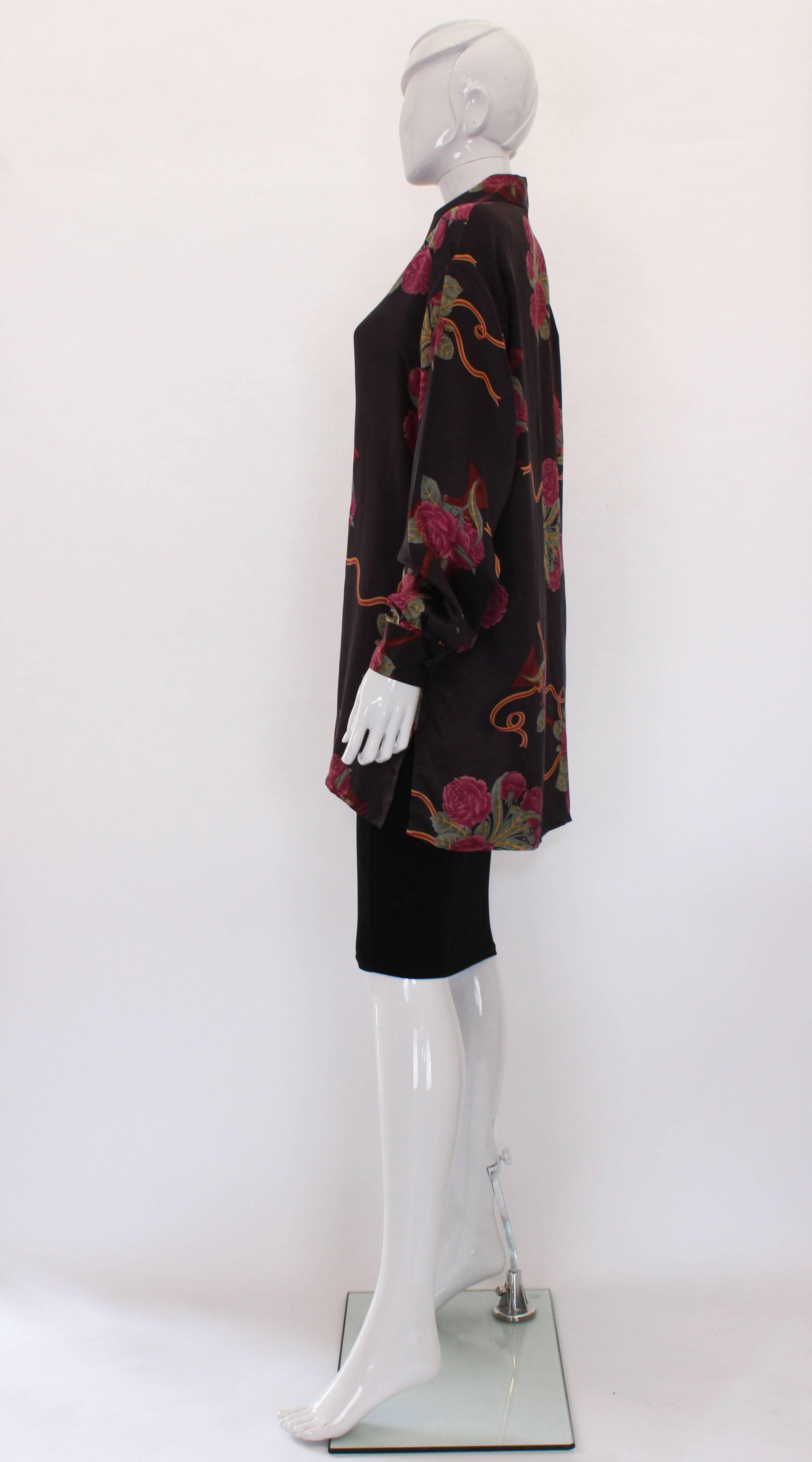 Black A vintage 1980s Silk floral printed Overshirt by Salvatore Ferragamo