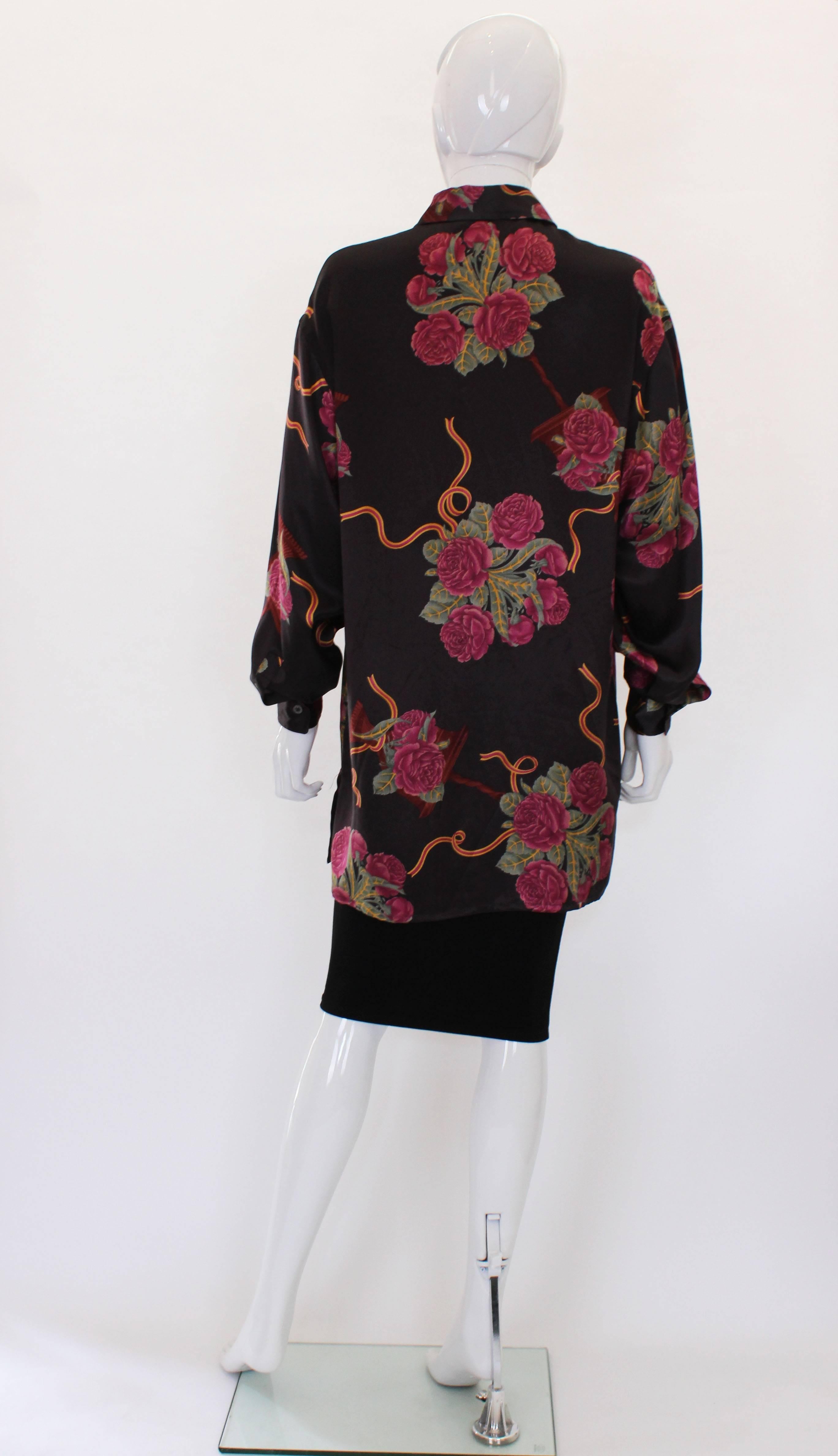 A vintage 1980s Silk floral printed Overshirt by Salvatore Ferragamo In Excellent Condition In London, GB