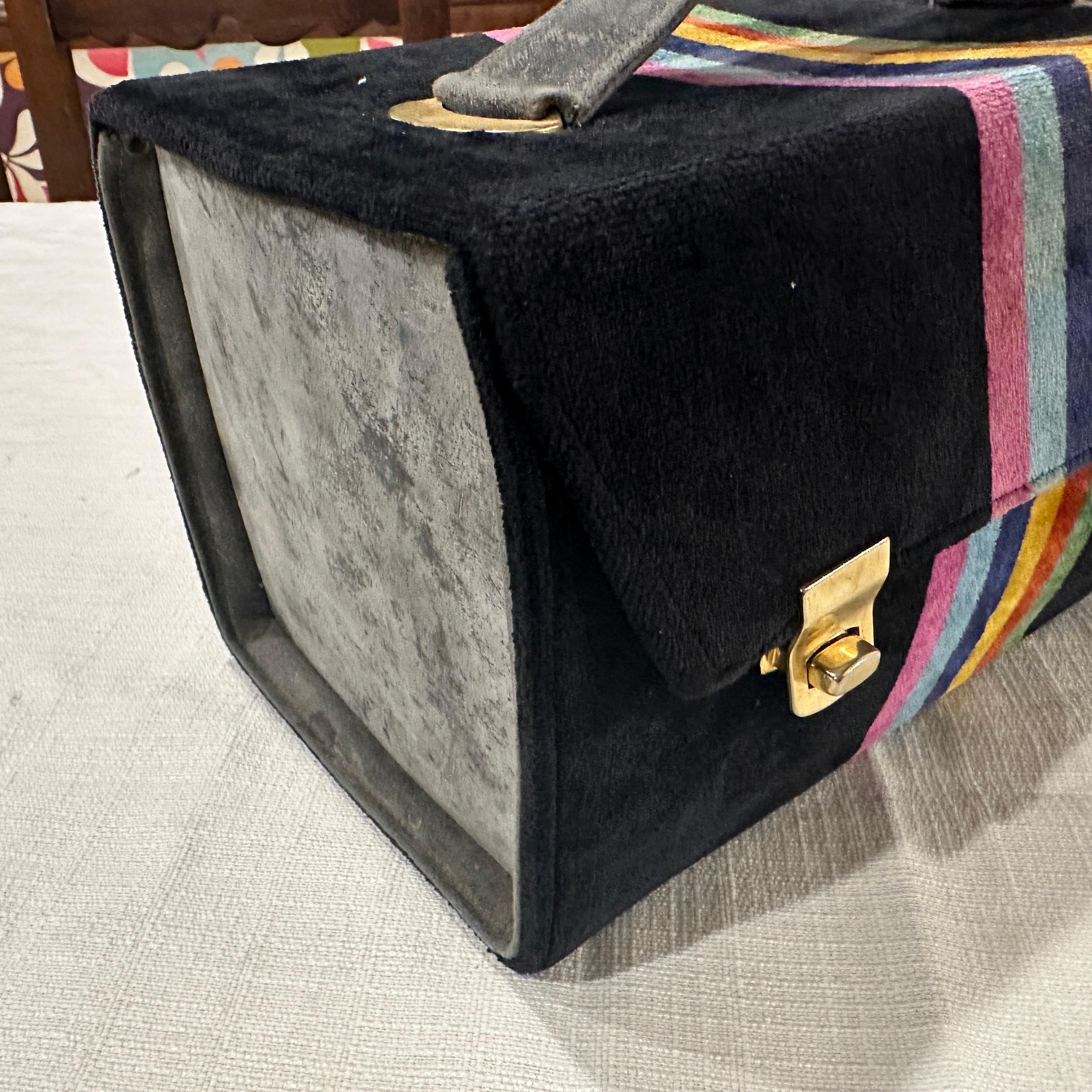 Black A Vintage 1980s Velvet Italian Beauty Case by Leda For Sale