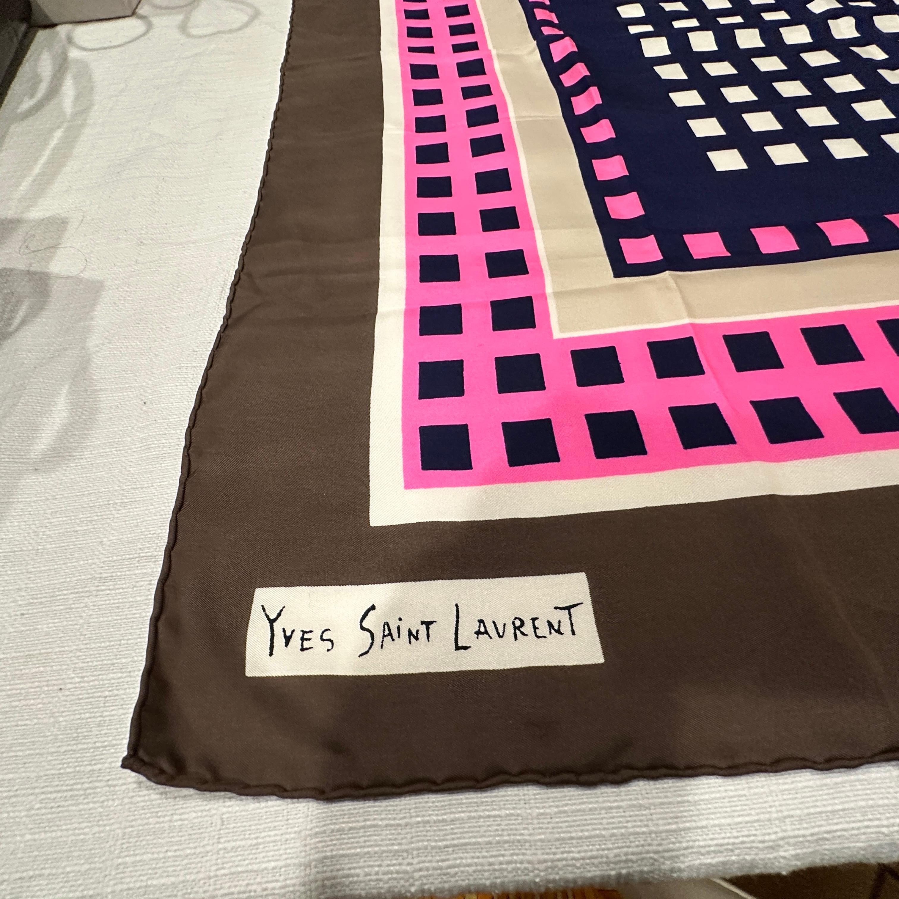 Black A Vintage 1980s Yves Saint Laurent Geometric Silk Scarf For Sale