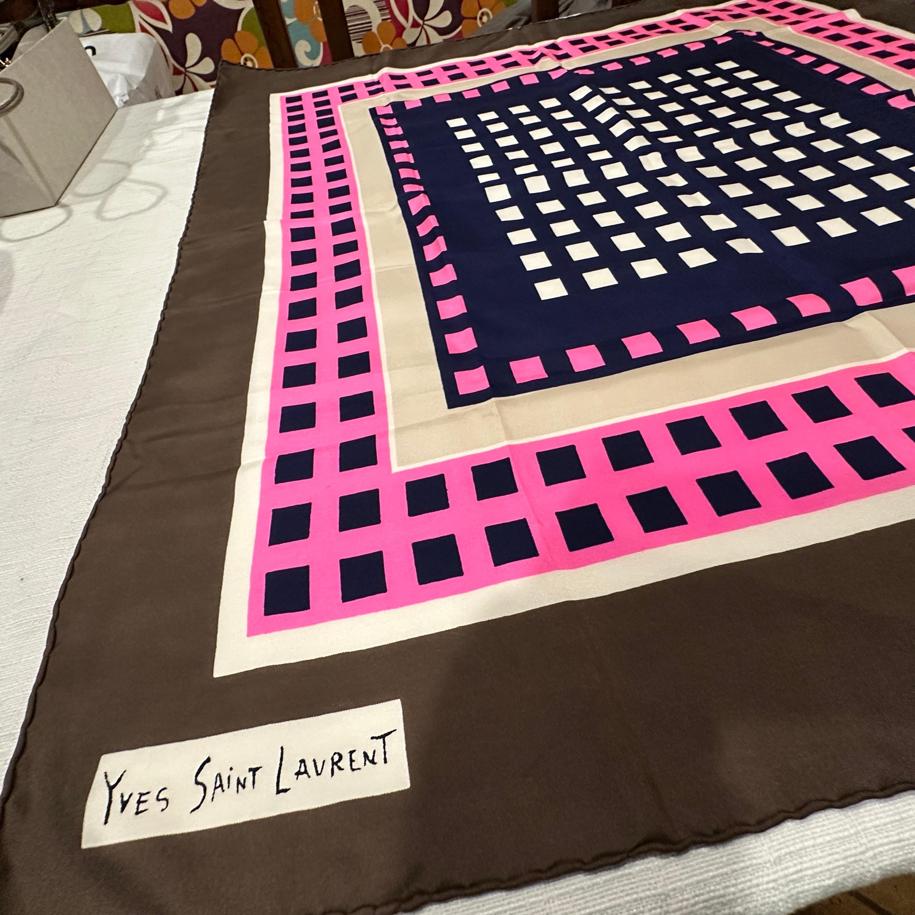 A Vintage 1980s Yves Saint Laurent Geometric Silk Scarf In Excellent Condition For Sale In Aci Castello, IT