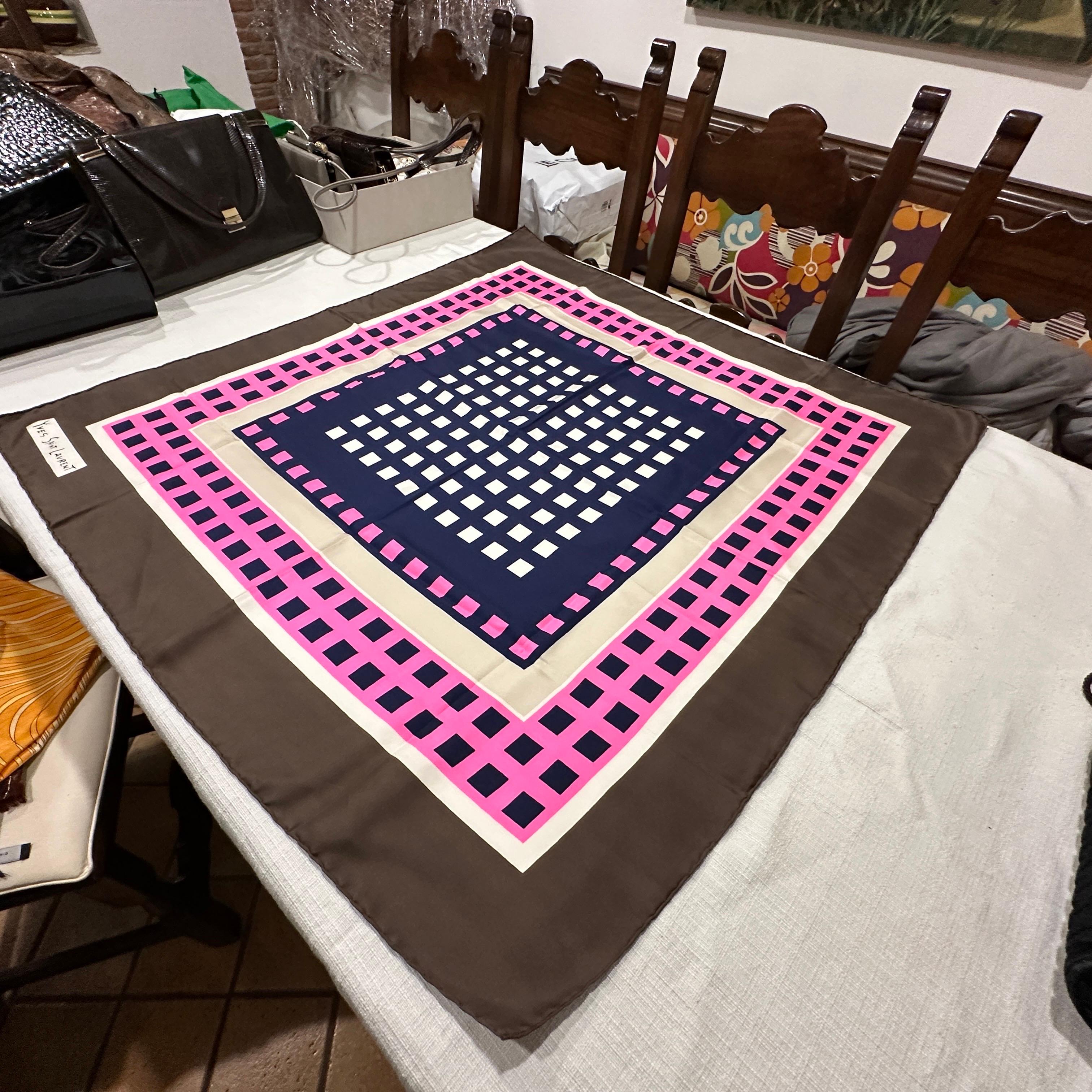 A Vintage 1980s Yves Saint Laurent Geometric Silk Scarf For Sale 3