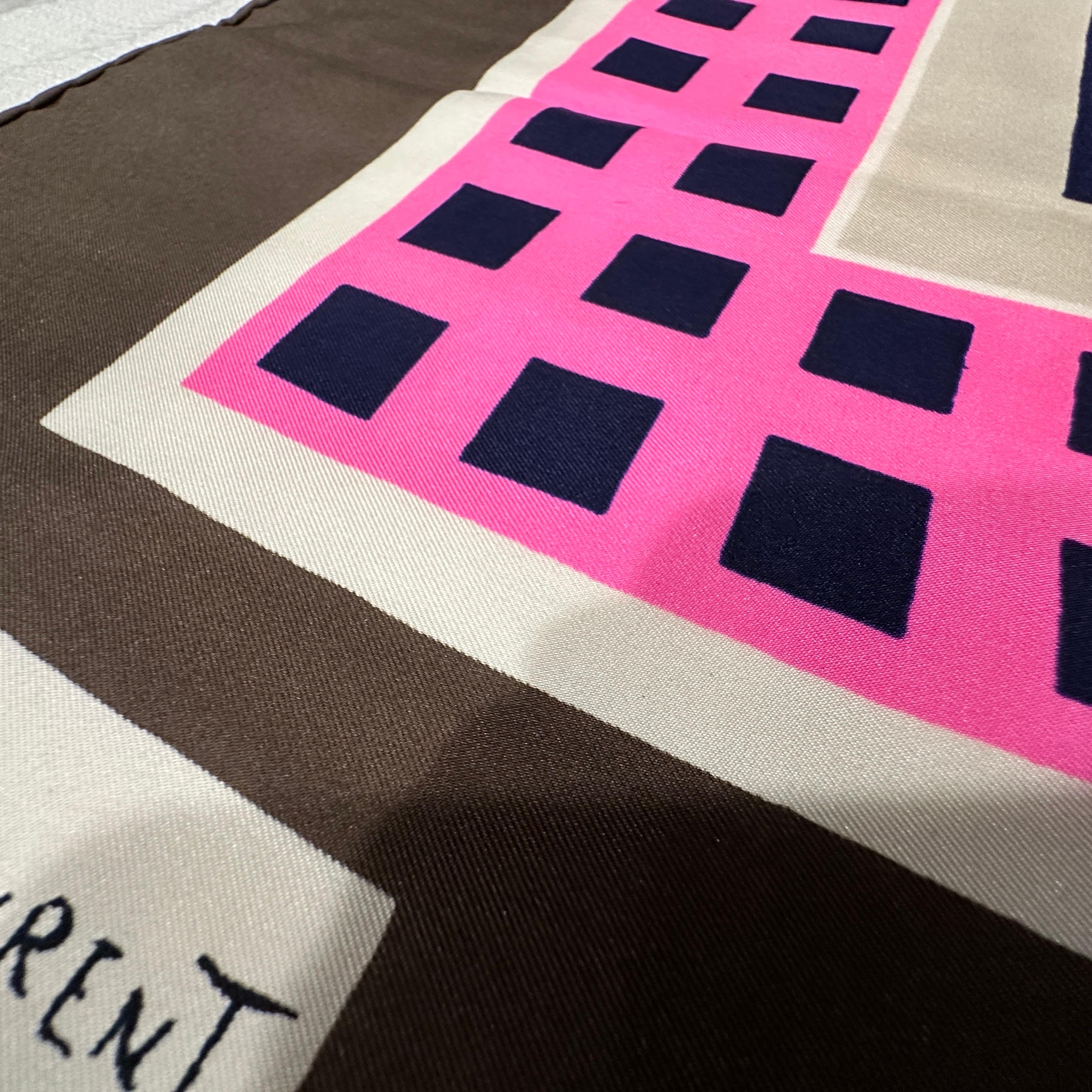 A Vintage 1980s Yves Saint Laurent Geometric Silk Scarf For Sale 4