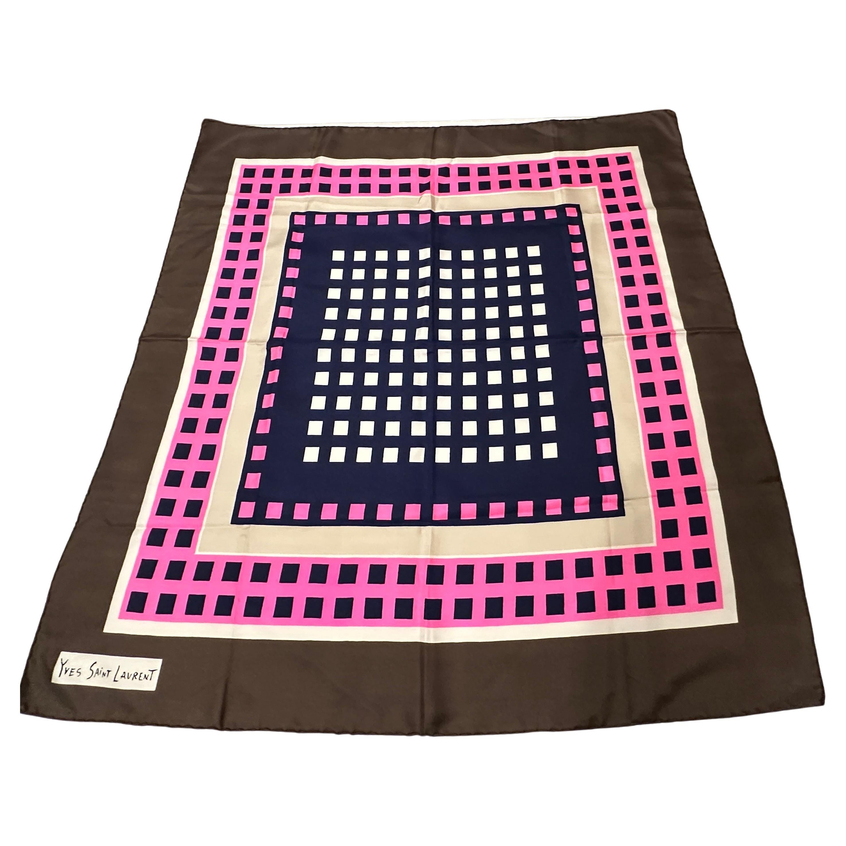 A Vintage 1980s Yves Saint Laurent Geometric Silk Scarf For Sale
