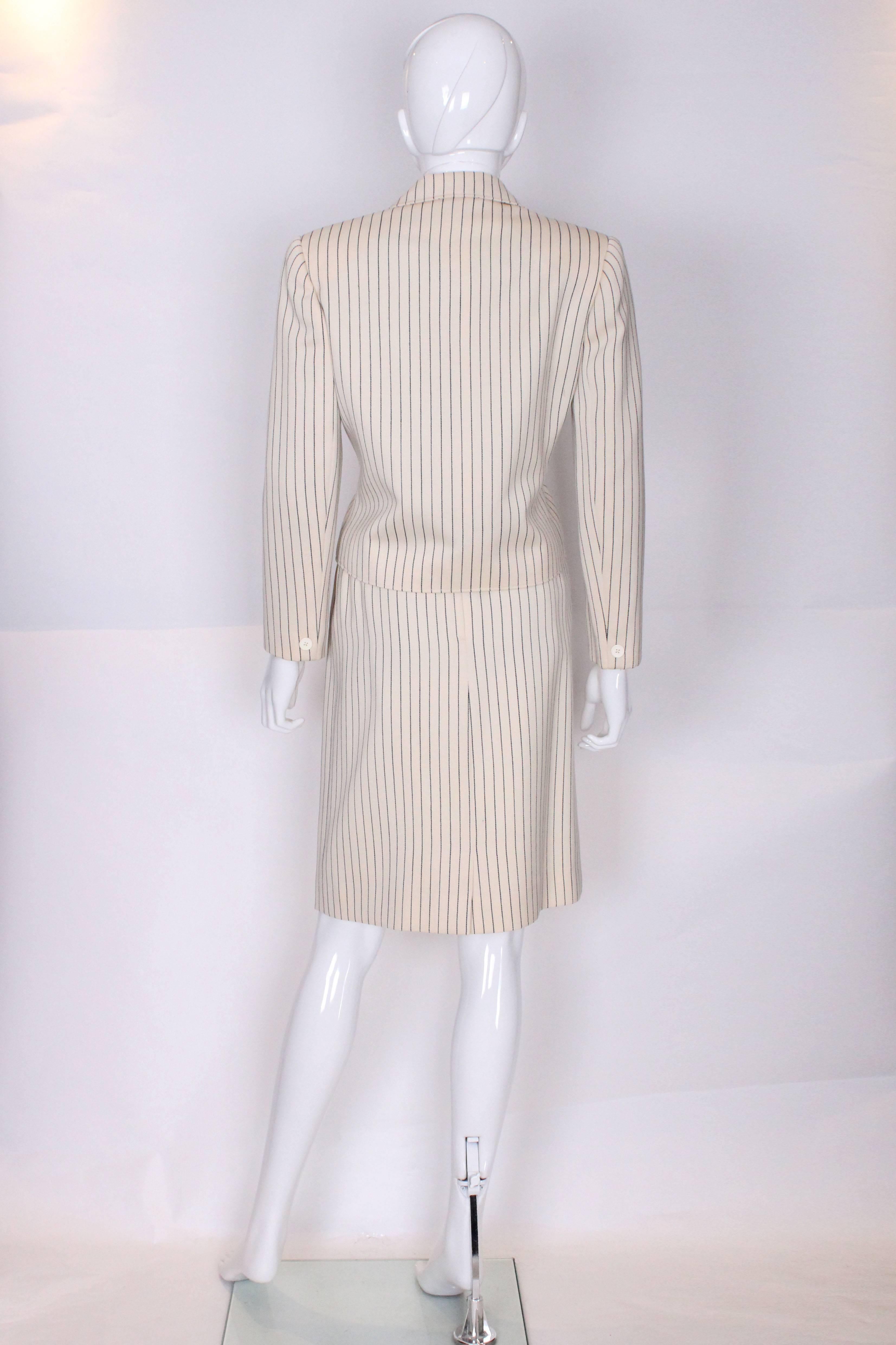 A vintage 1990s Christian Dior Cream and Black Pinstripe Suit In Excellent Condition In London, GB