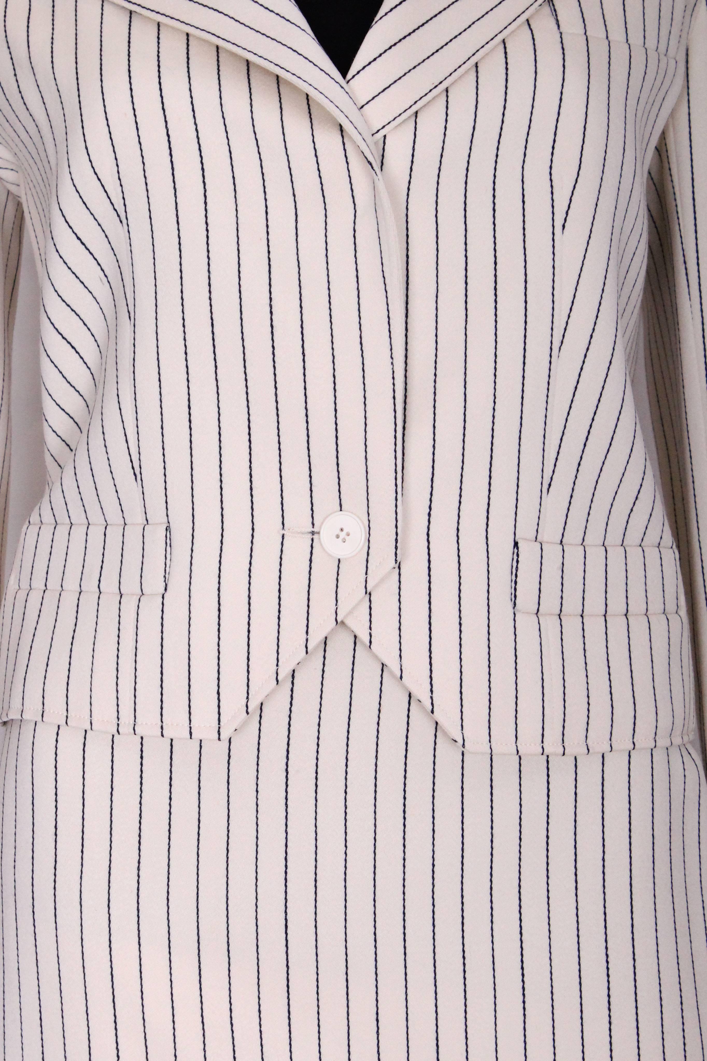 A vintage 1990s Christian Dior Cream and Black Pinstripe Suit 1