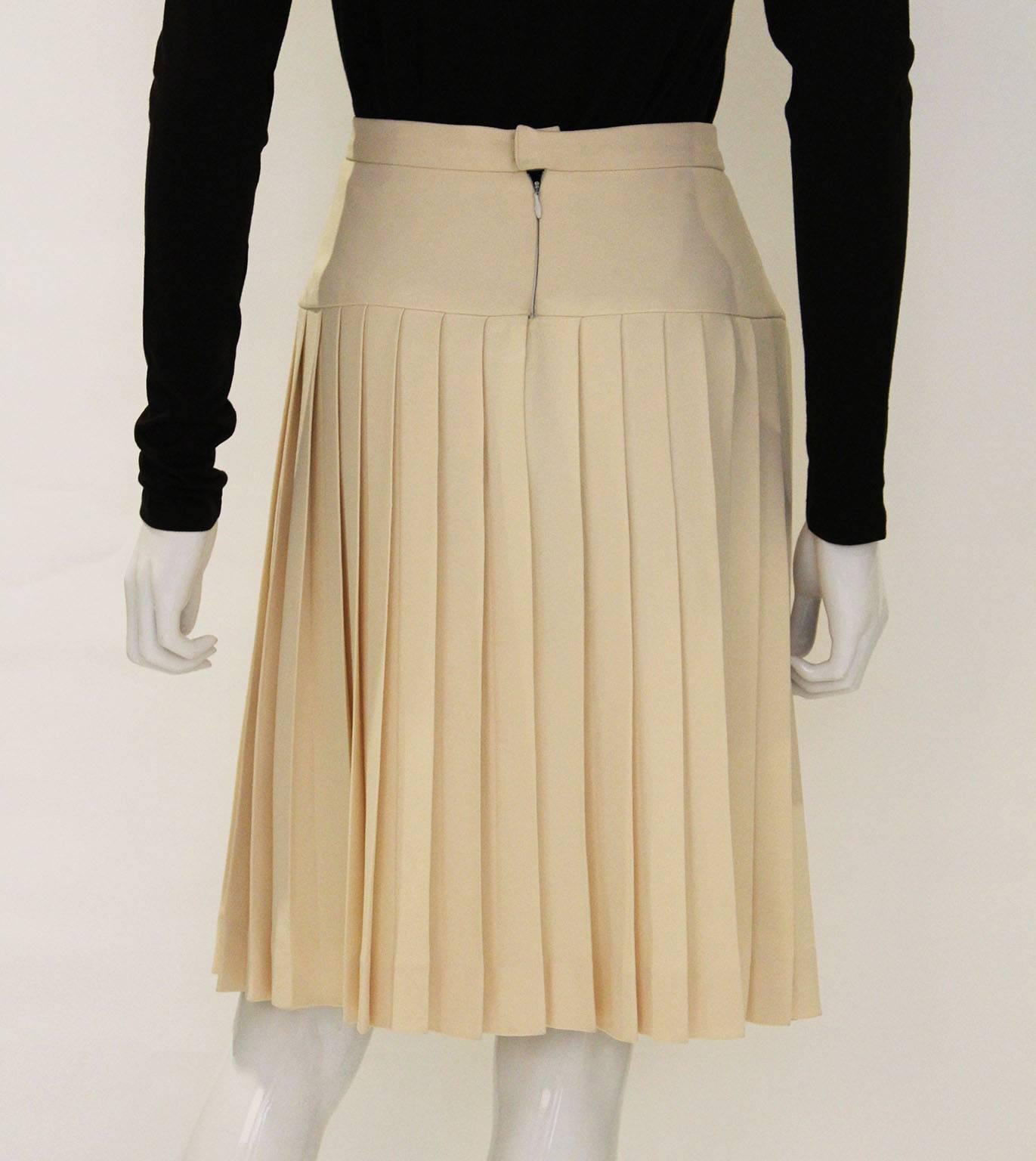 Beige A vintage 1990s cream Chanel Silk Pleated Skirt