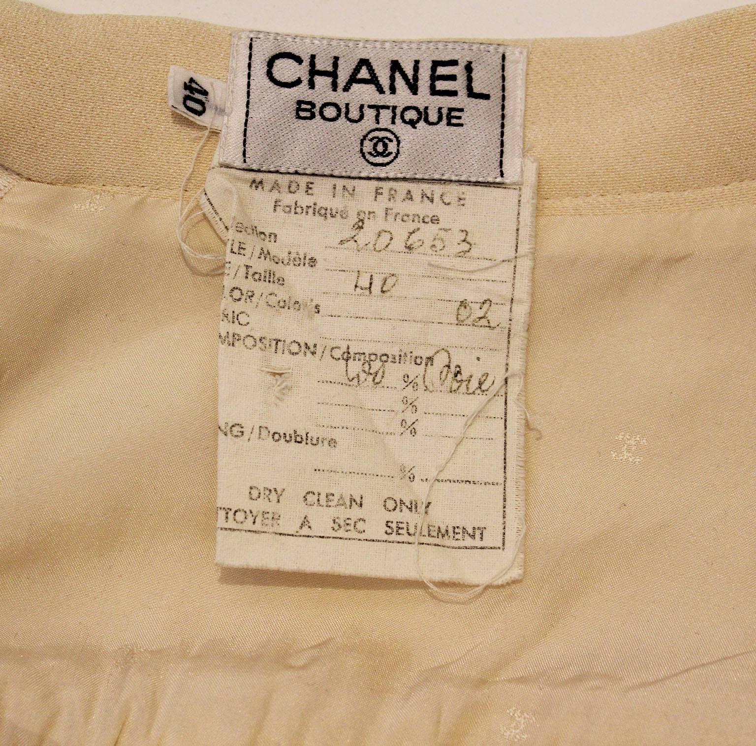 A vintage 1990s cream Chanel Silk Pleated Skirt 1