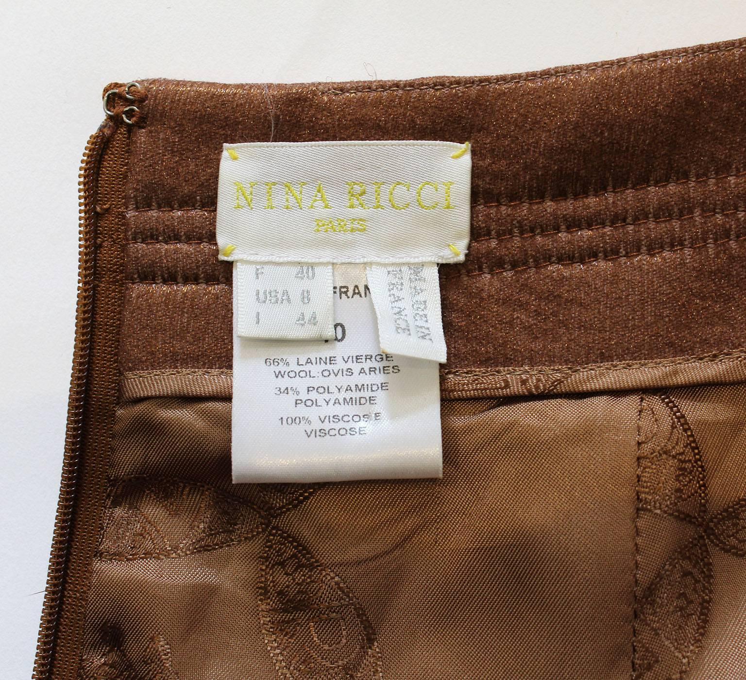 A vintage 1990s Nina Ricci Bronze Skirt with Gathered Back For Sale 5