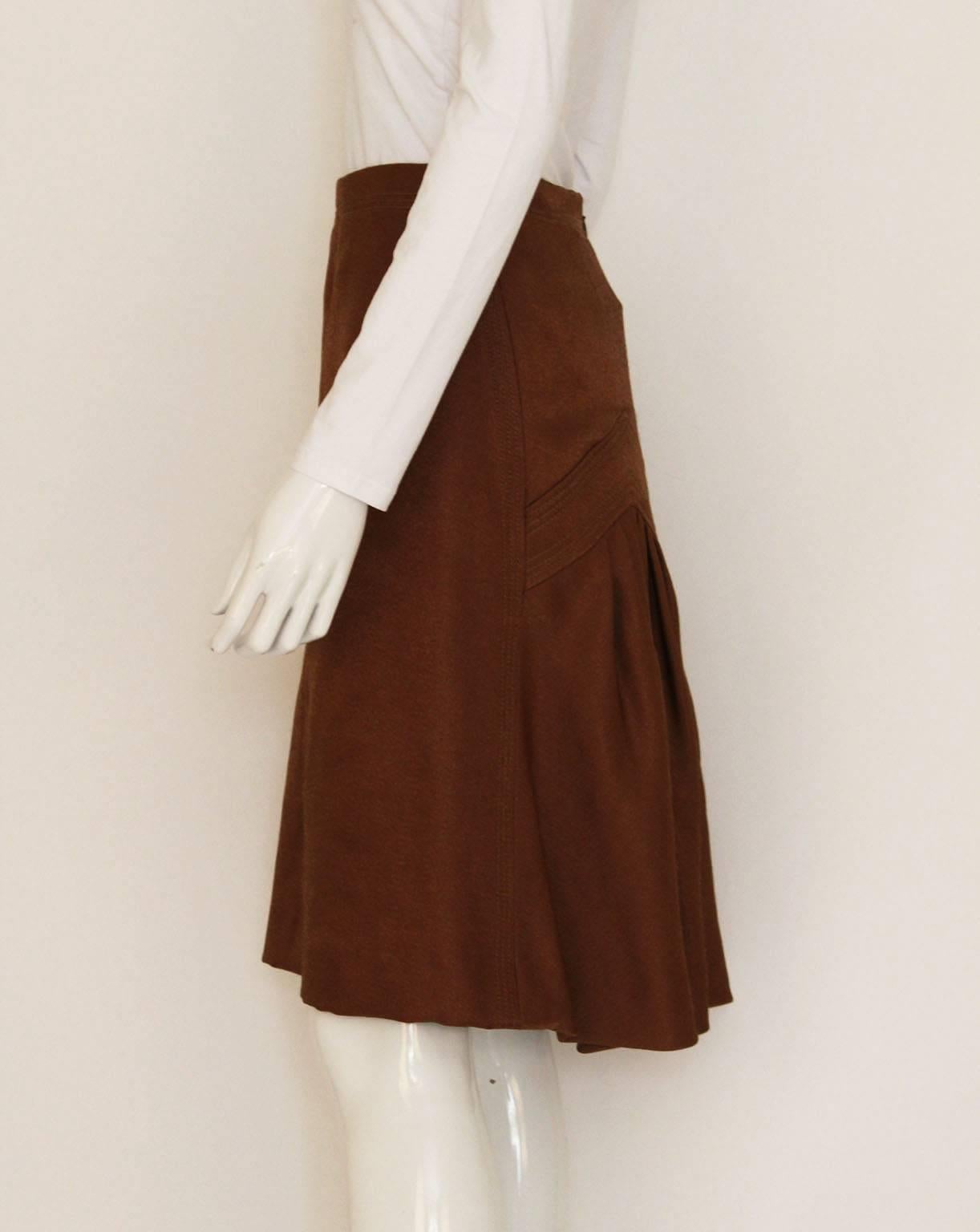 A vintage 1990s Nina Ricci Bronze Skirt with Gathered Back  In Excellent Condition For Sale In London, GB