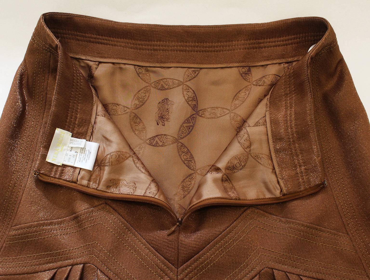 A vintage 1990s Nina Ricci Bronze Skirt with Gathered Back For Sale 4