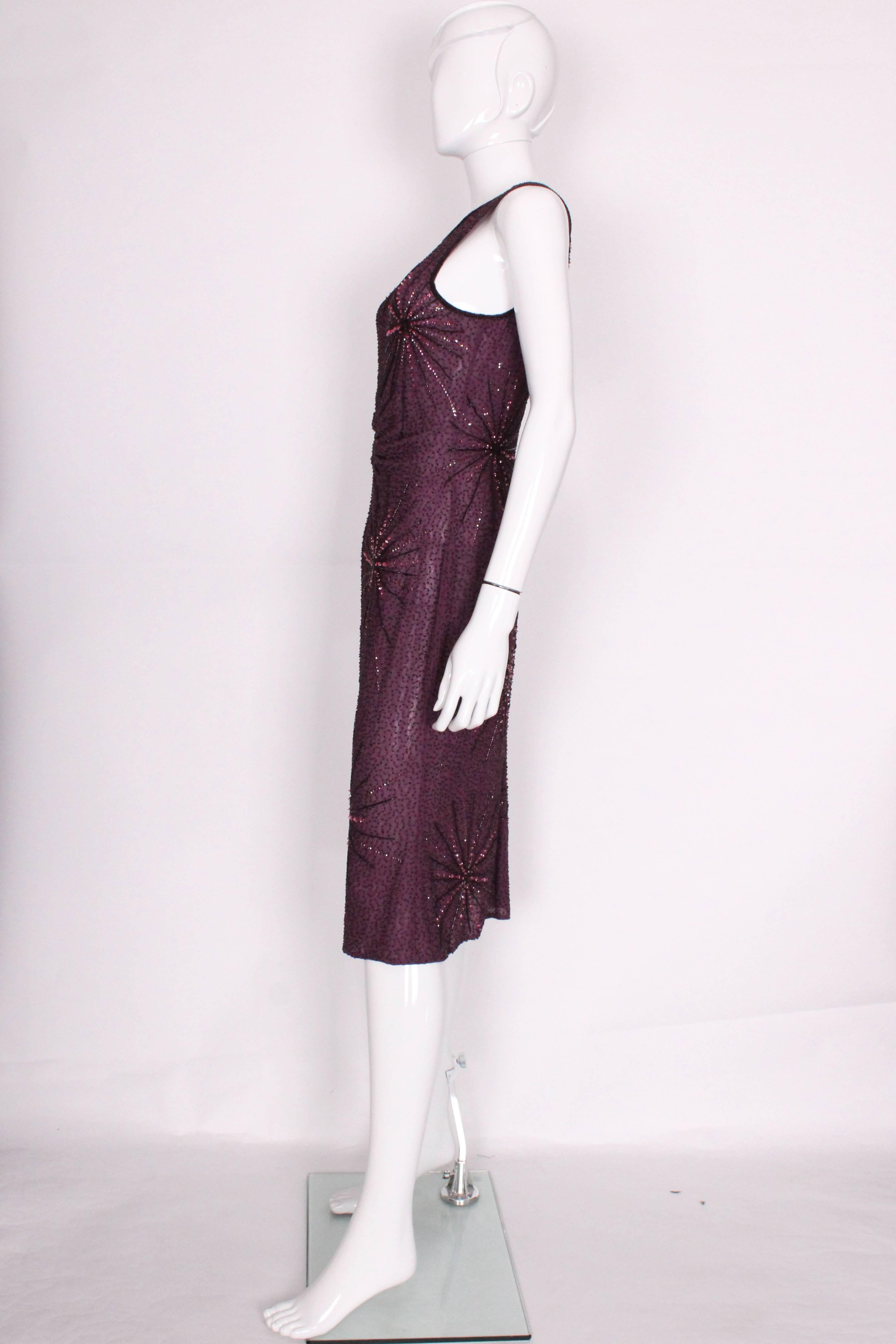 Black A vintage 1990s purple Tomsaz Starzewski Aubergine Beaded Cocktail Dress For Sale