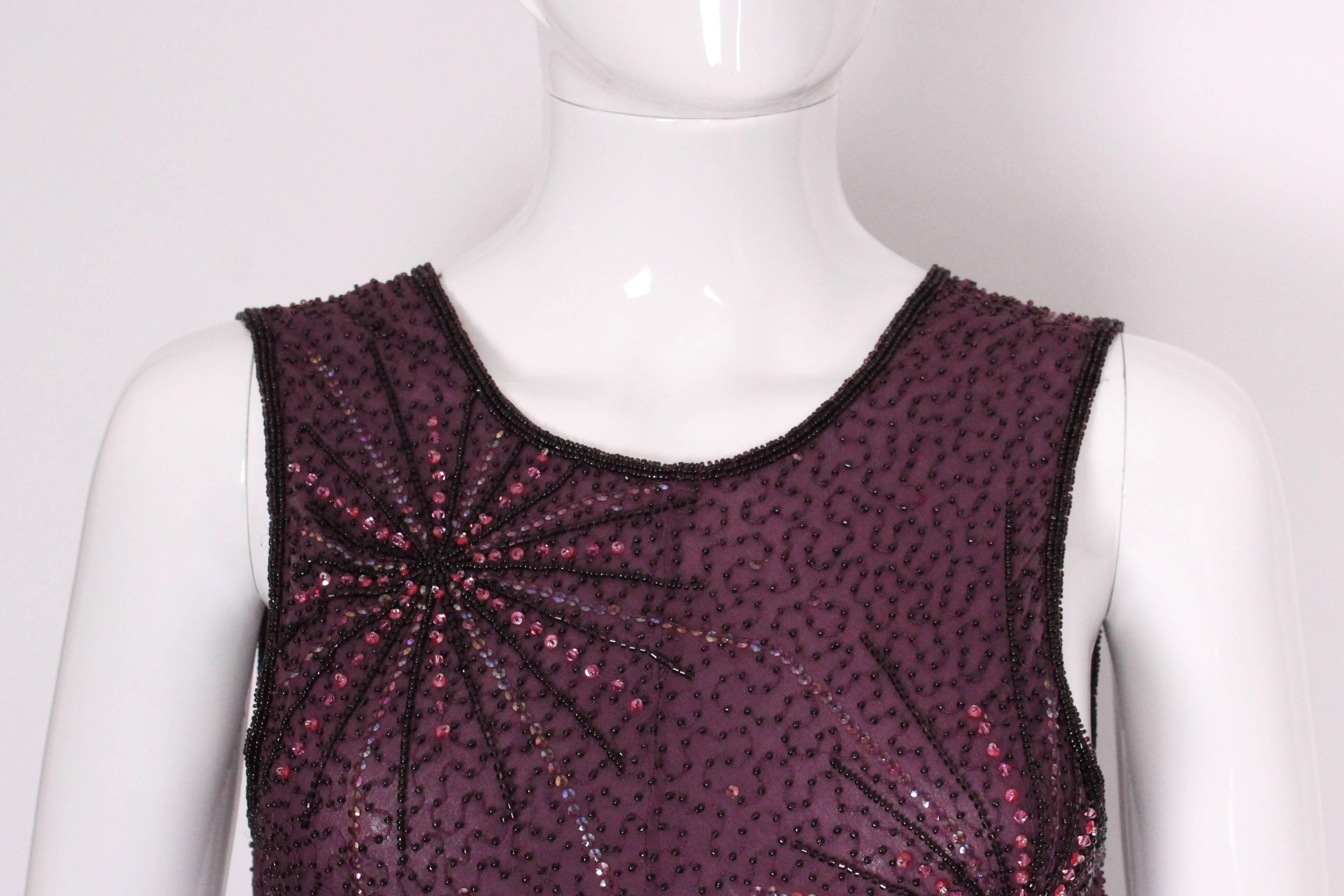 Vintage 1990er Jahre lila Tomsaz Starzewski Aubergine Perlen-Cocktailkleid, Vintage im Angebot 1