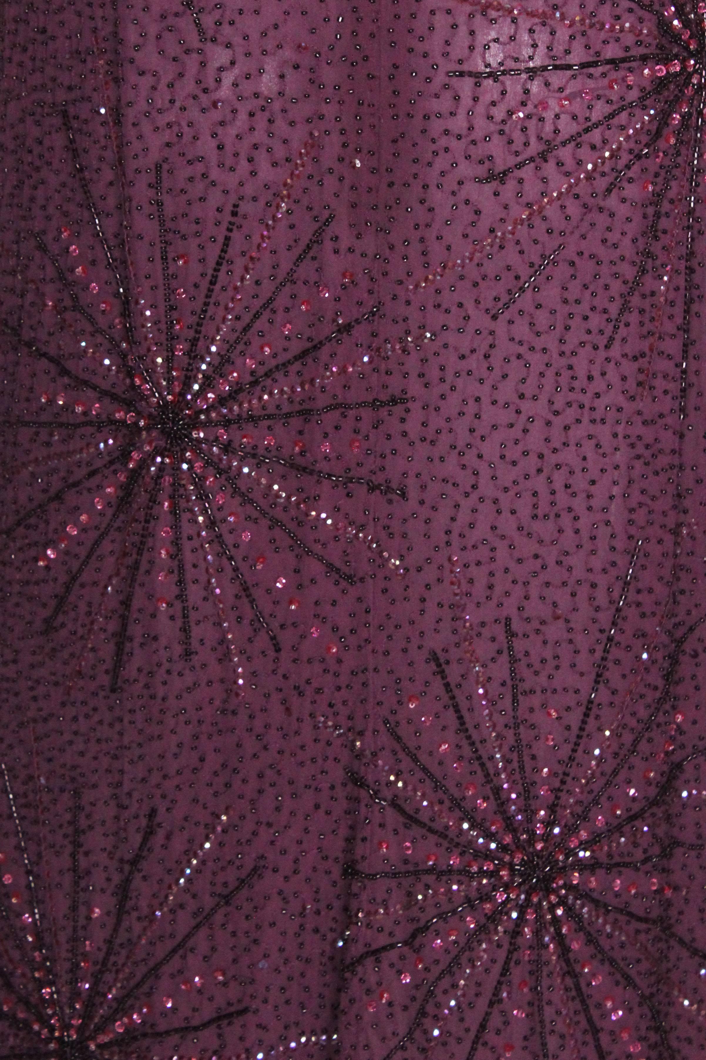 A vintage 1990s purple Tomsaz Starzewski Aubergine Beaded Cocktail Dress For Sale 2