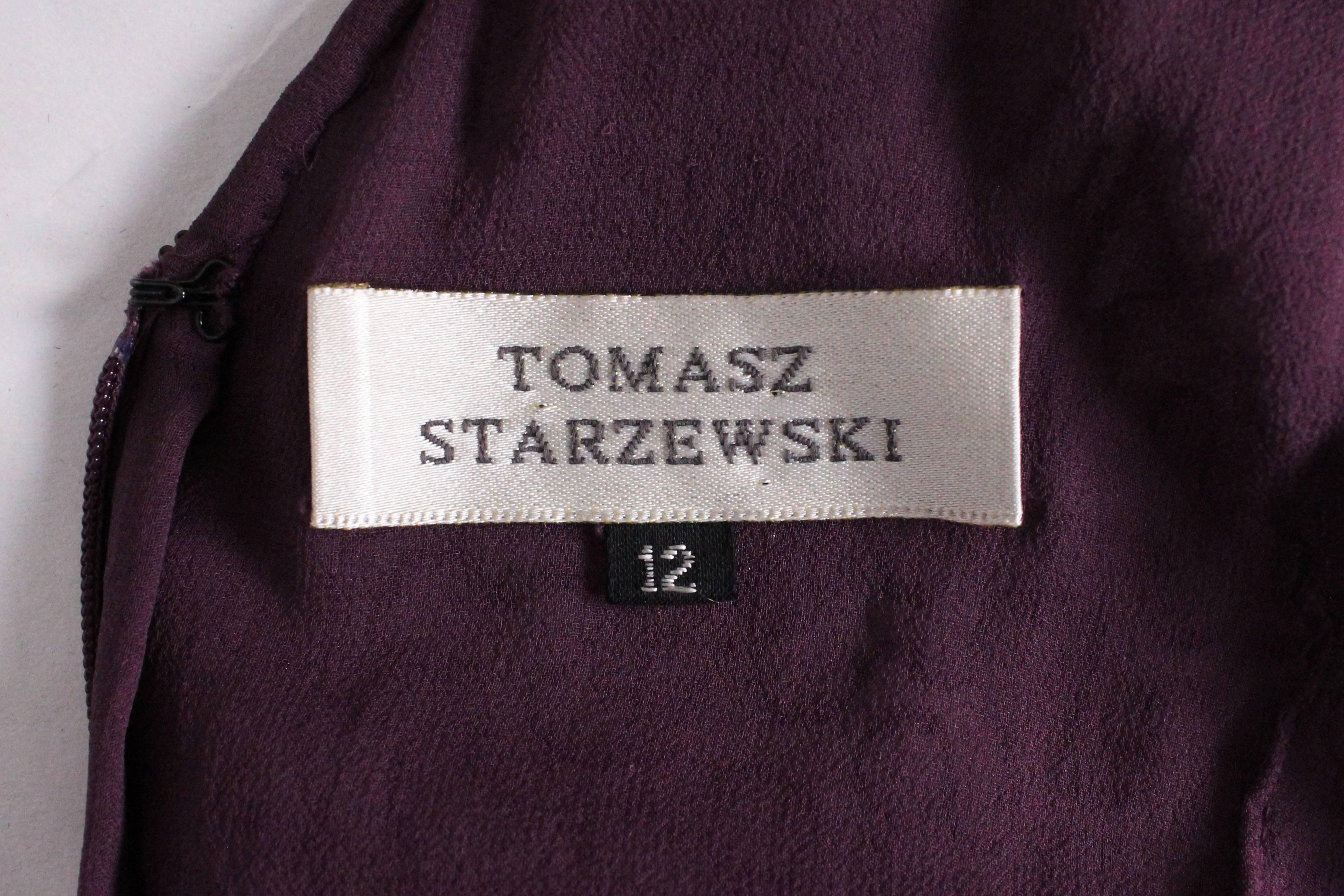 A vintage 1990s purple Tomsaz Starzewski Aubergine Beaded Cocktail Dress For Sale 3