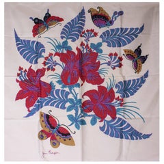 Écharpe vintage en soie imprimée à fleurs par Jim Thompson, années 1990
