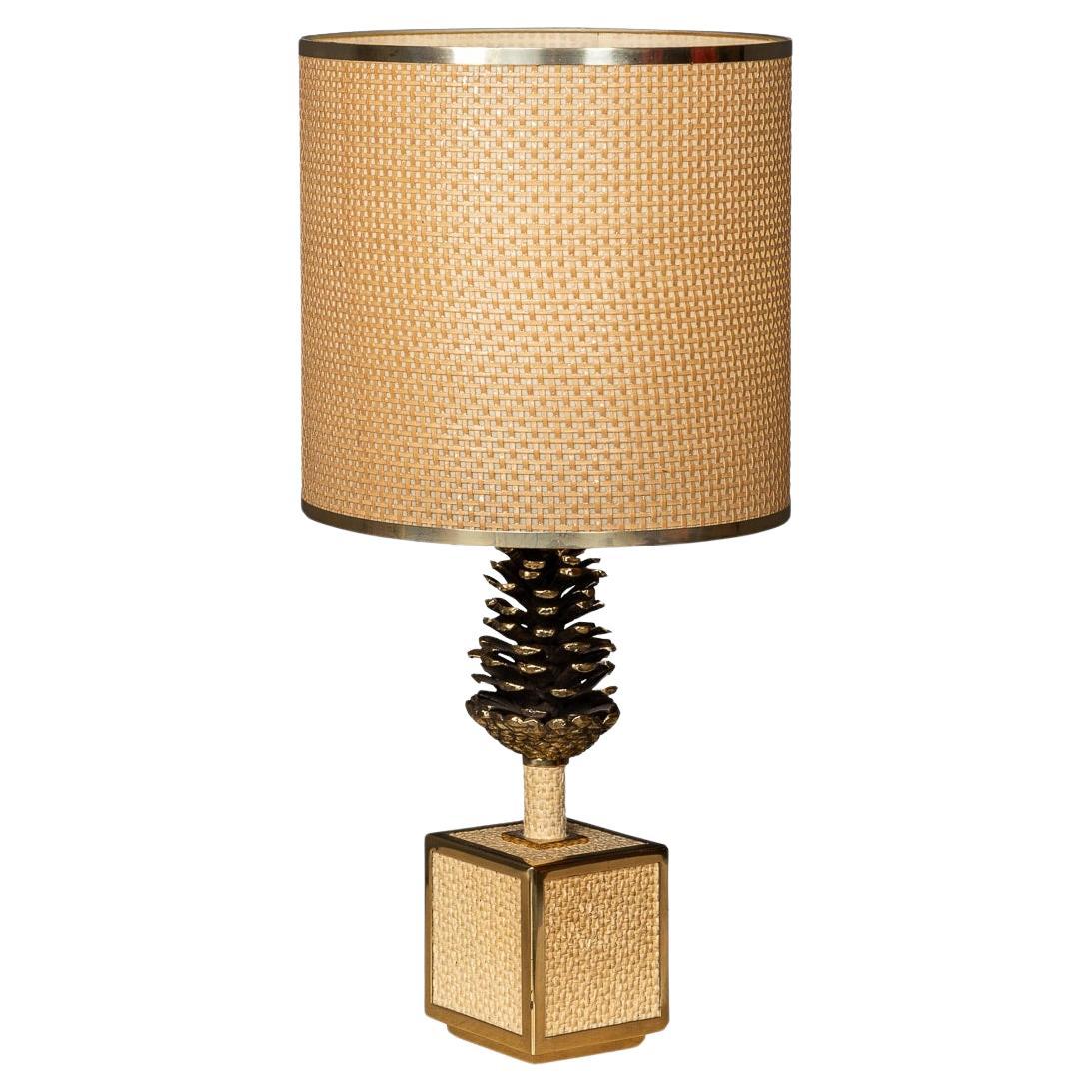A Vintage 20th Century Italian Bergere Lamp With Pine Cone Detailing c.1970 For Sale