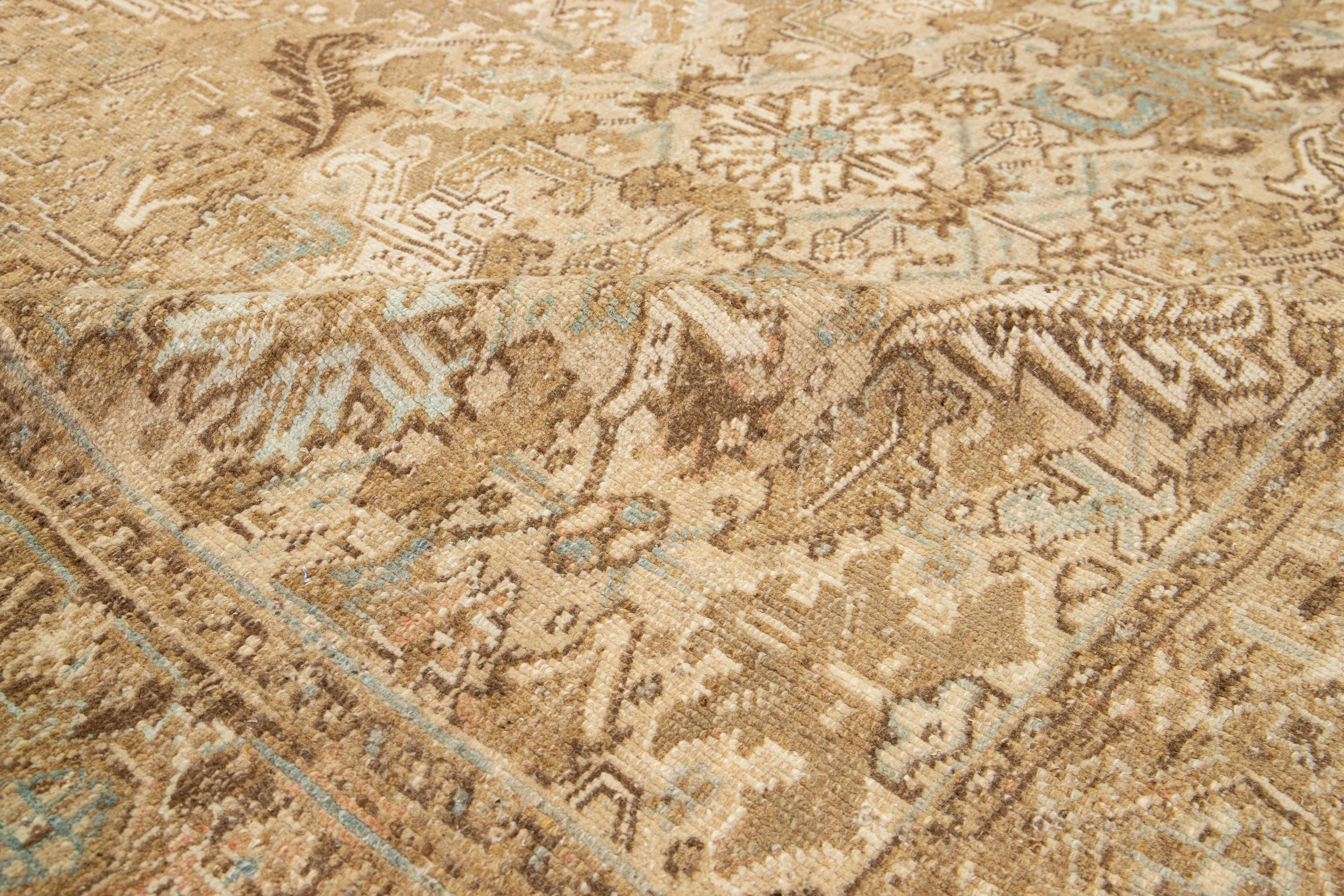 A Vintage Allover Designed Persian Heriz Wool Rug Handmade In Beige For Sale 4