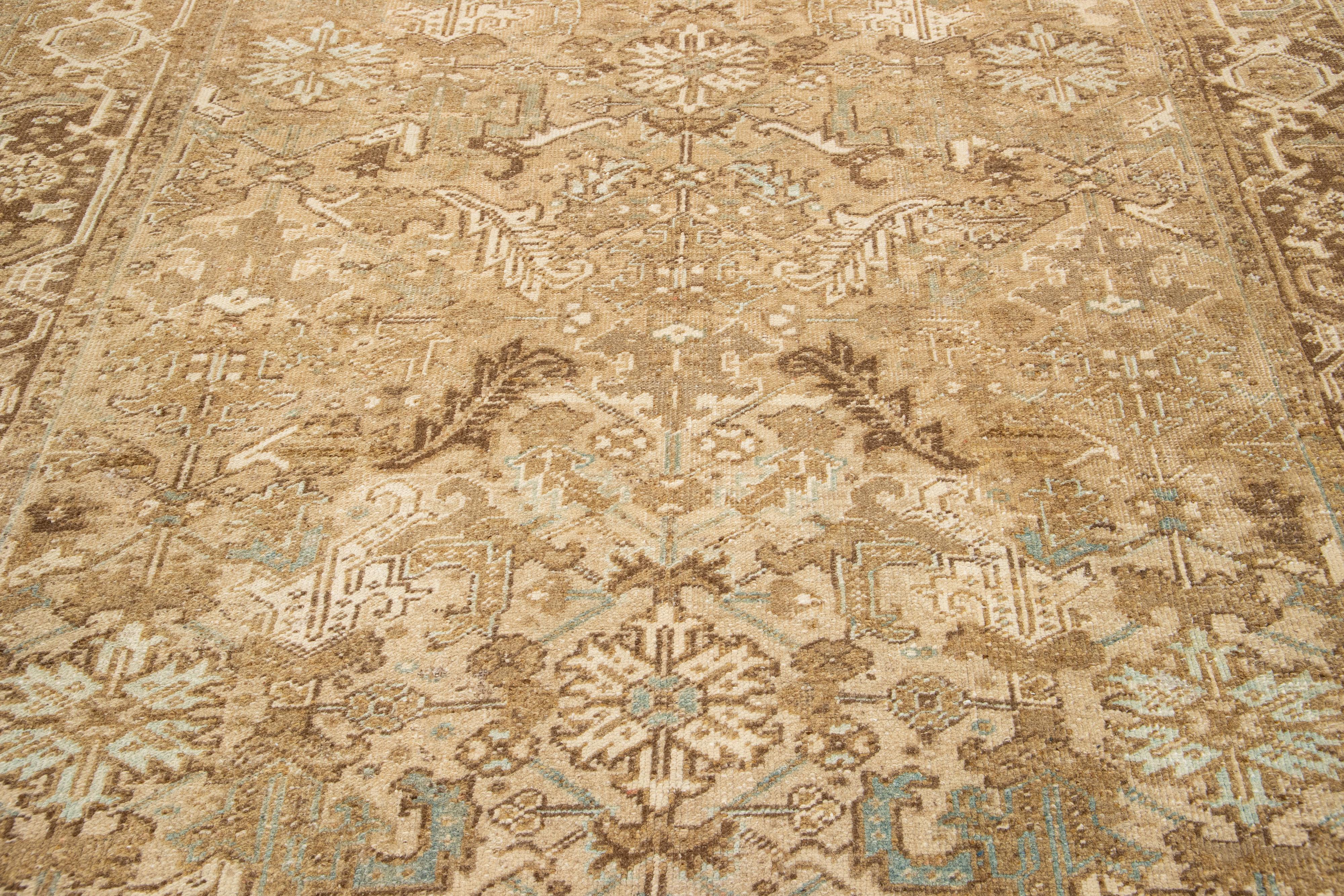 A Vintage Allover Designed Persian Heriz Wool Rug Handmade In Beige For Sale 2