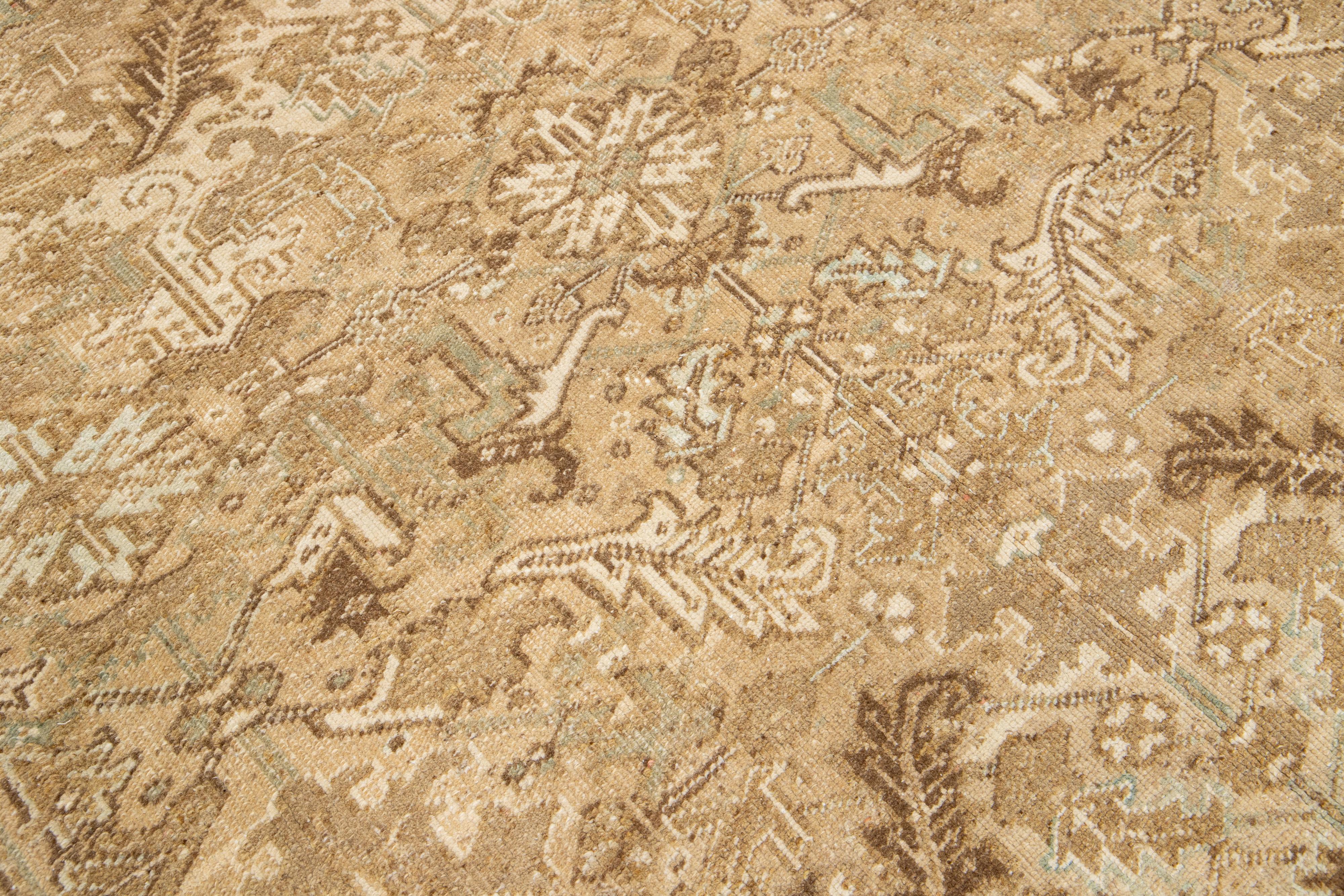 A Vintage Allover Designed Persian Heriz Wool Rug Handmade In Beige For Sale 3