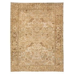 Ein Vintage Allover entworfen persischen Heriz Wolle Teppich handgefertigt in Beige