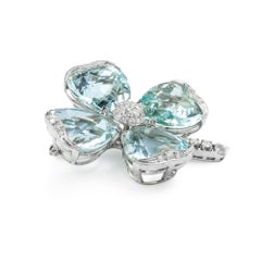 Vintage Aquamarine and Diamond Flower Head Brooch