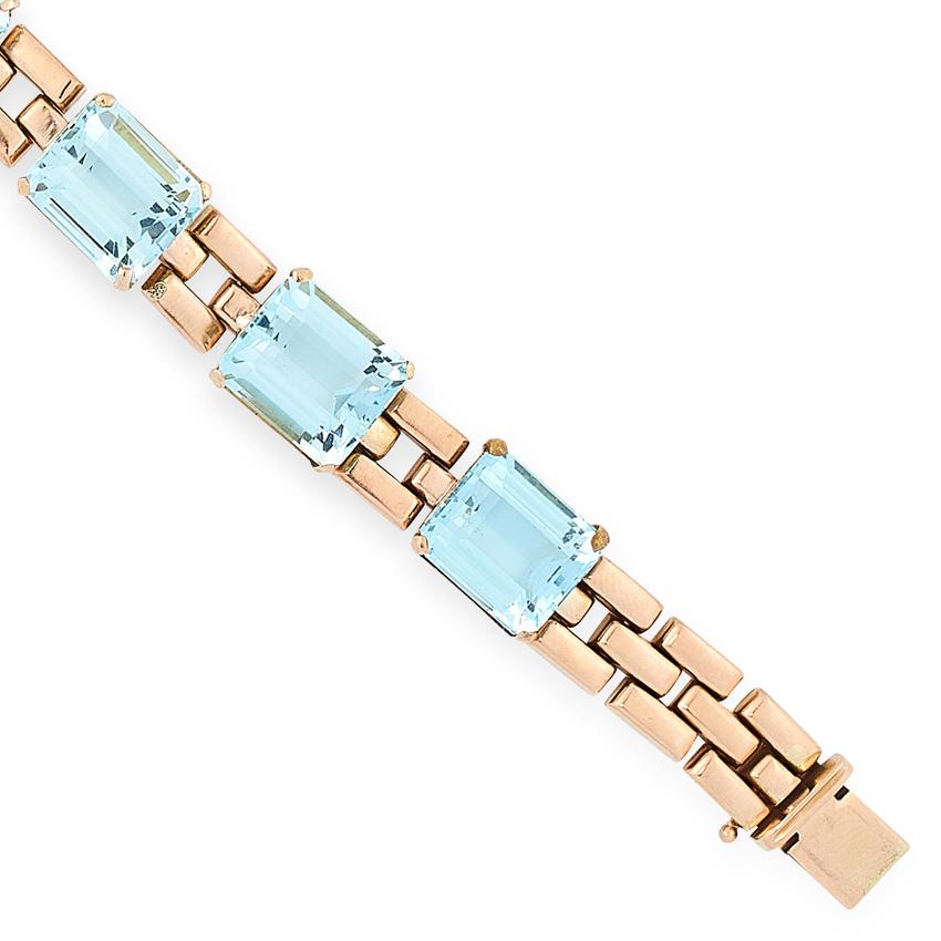 Emerald Cut Vintage Aquamarine Bracelet For Sale