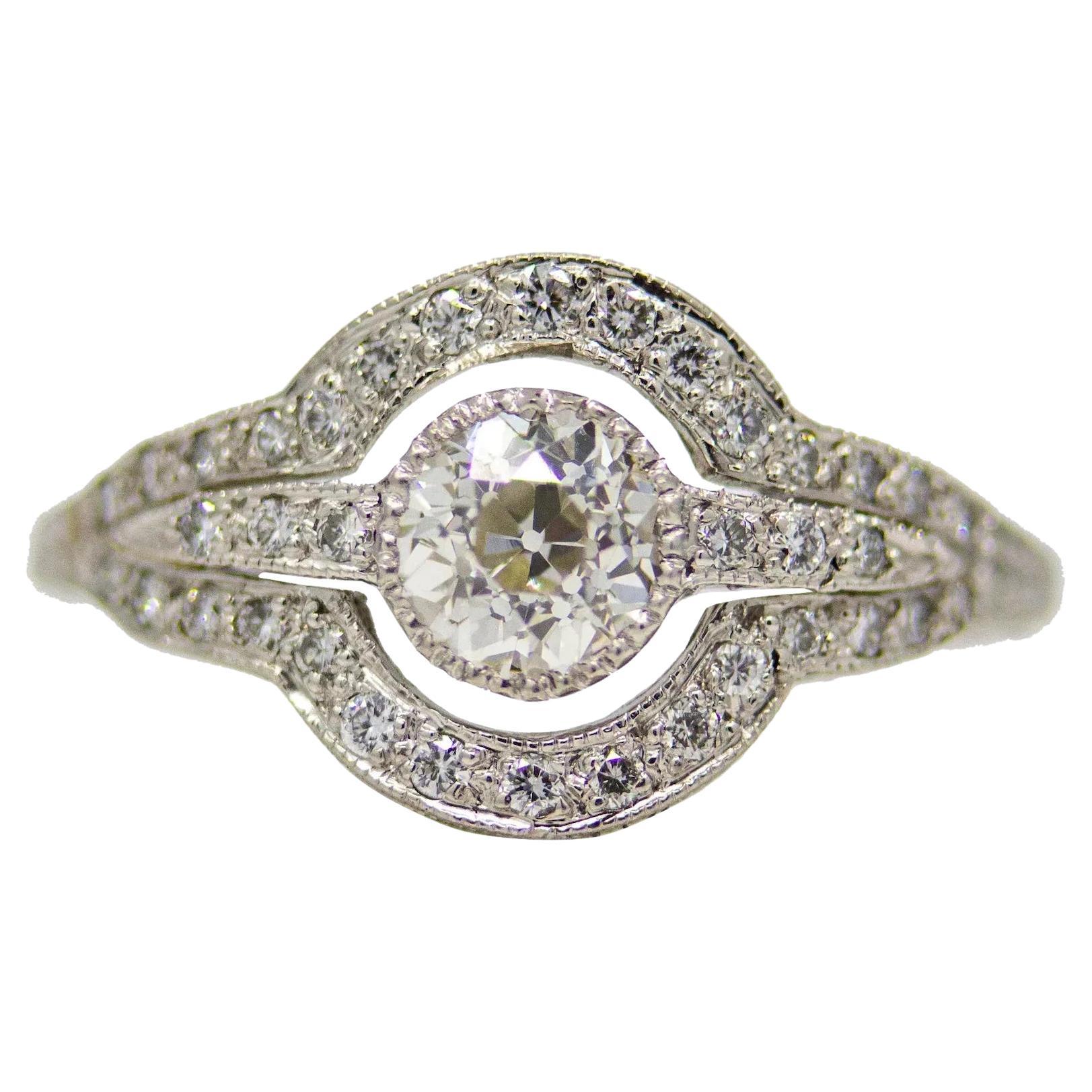 Sumptuously Engraved Art Deco Platinum & Diamond Engagement Ring