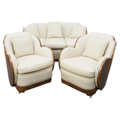 A Vintage Art Deco Three Piece Lounge Suite Sofa and Armchairs Circa 1930