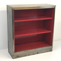Vintage Art Metal Inc Steel Three Shelf Book Case with Bright Red Interior