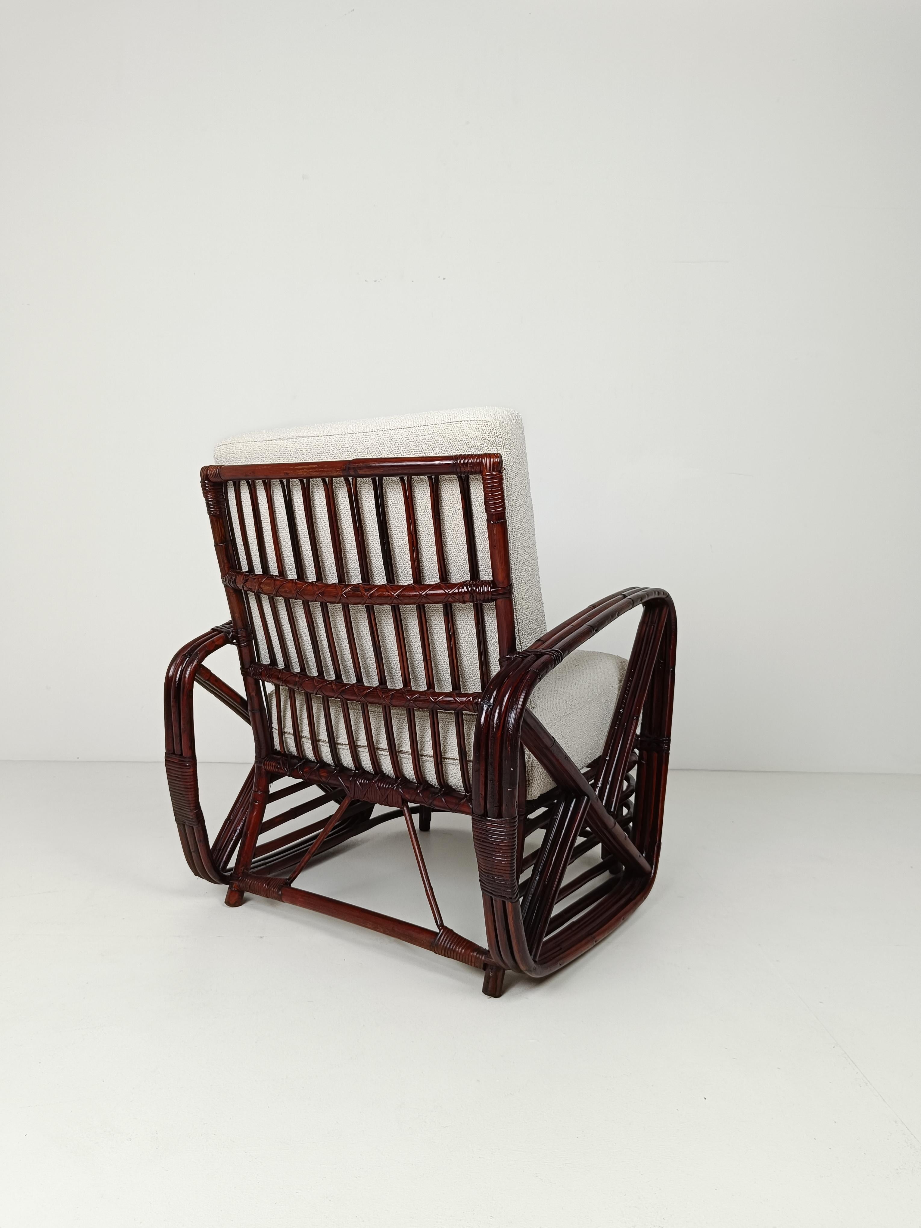 Una tumbona vintage de bambú, ratán y caña al estilo de Paul Frankl, años 50 en venta 5