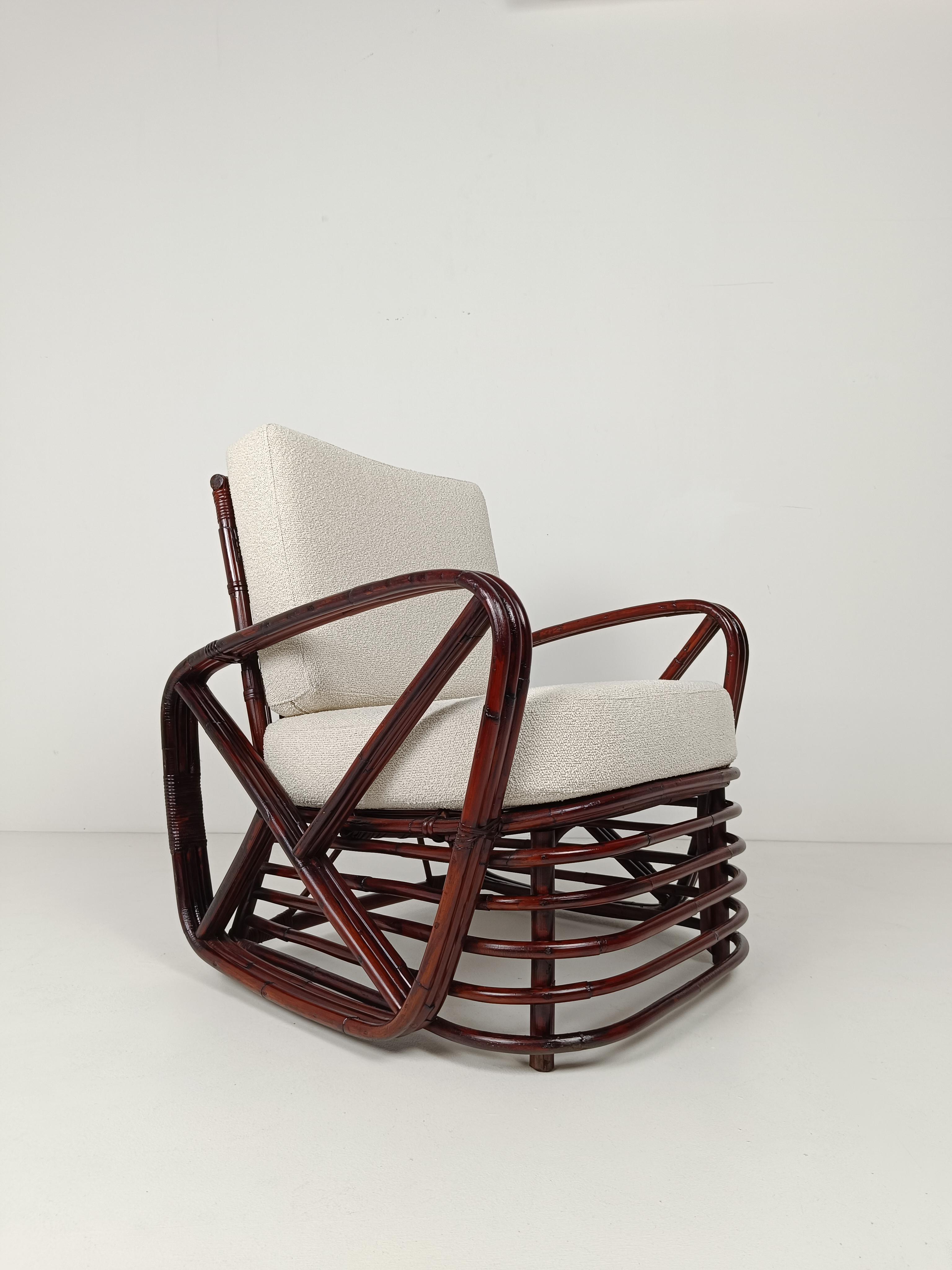 Una tumbona vintage de bambú, ratán y caña al estilo de Paul Frankl, años 50 en venta 11