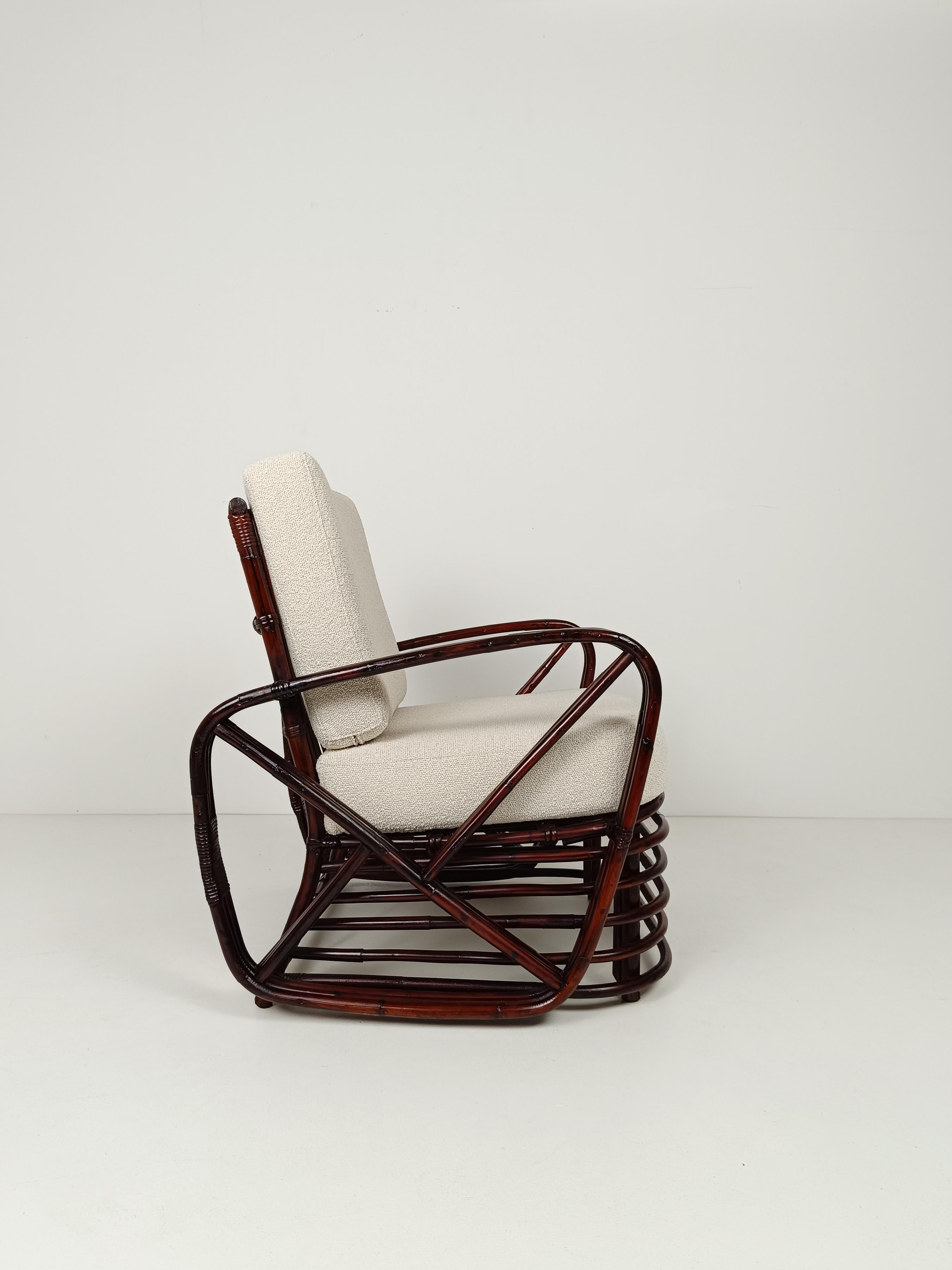 Una tumbona vintage de bambú, ratán y caña al estilo de Paul Frankl, años 50 en venta 12