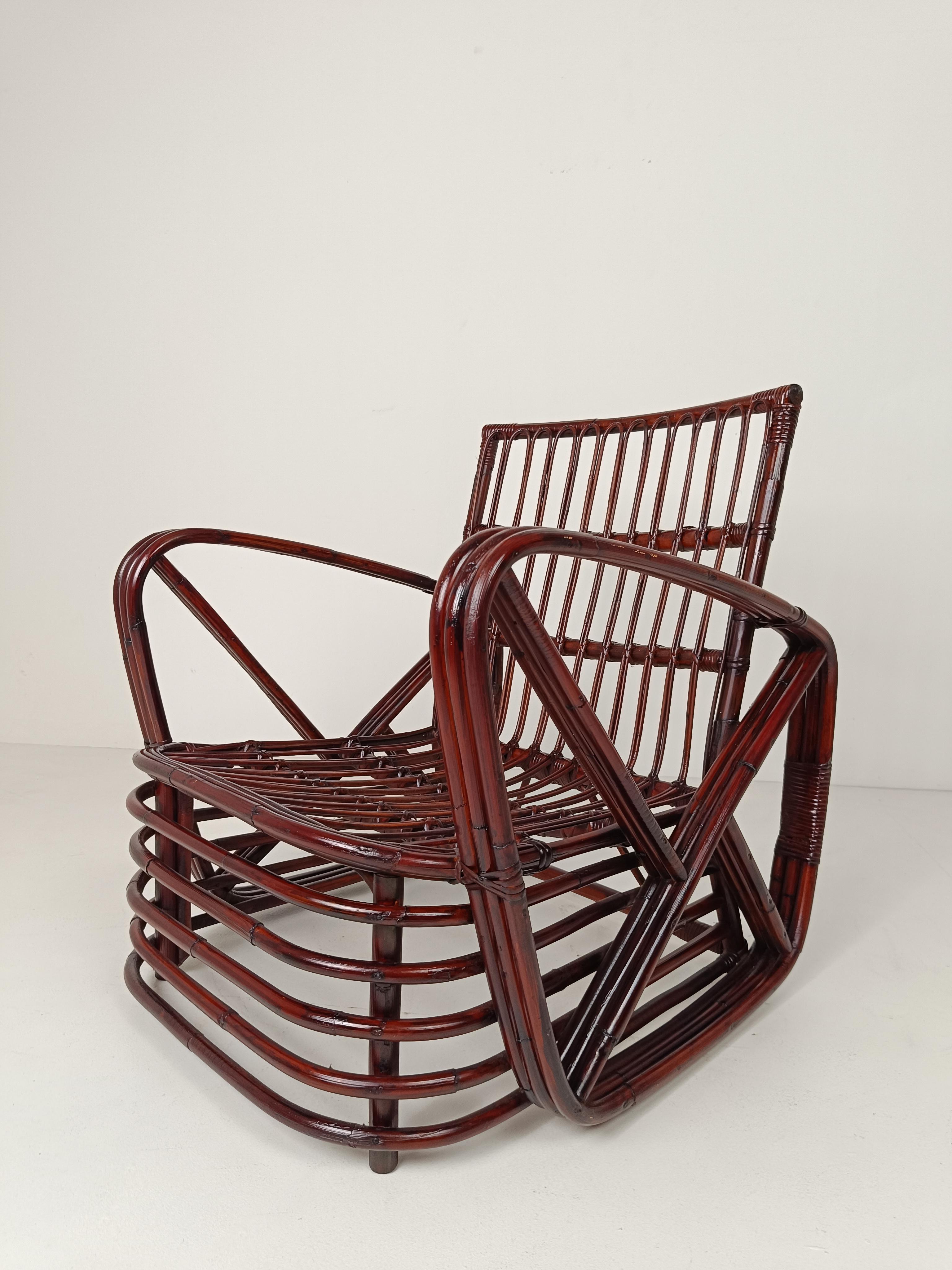 Una tumbona vintage de bambú, ratán y caña al estilo de Paul Frankl, años 50 en venta 14
