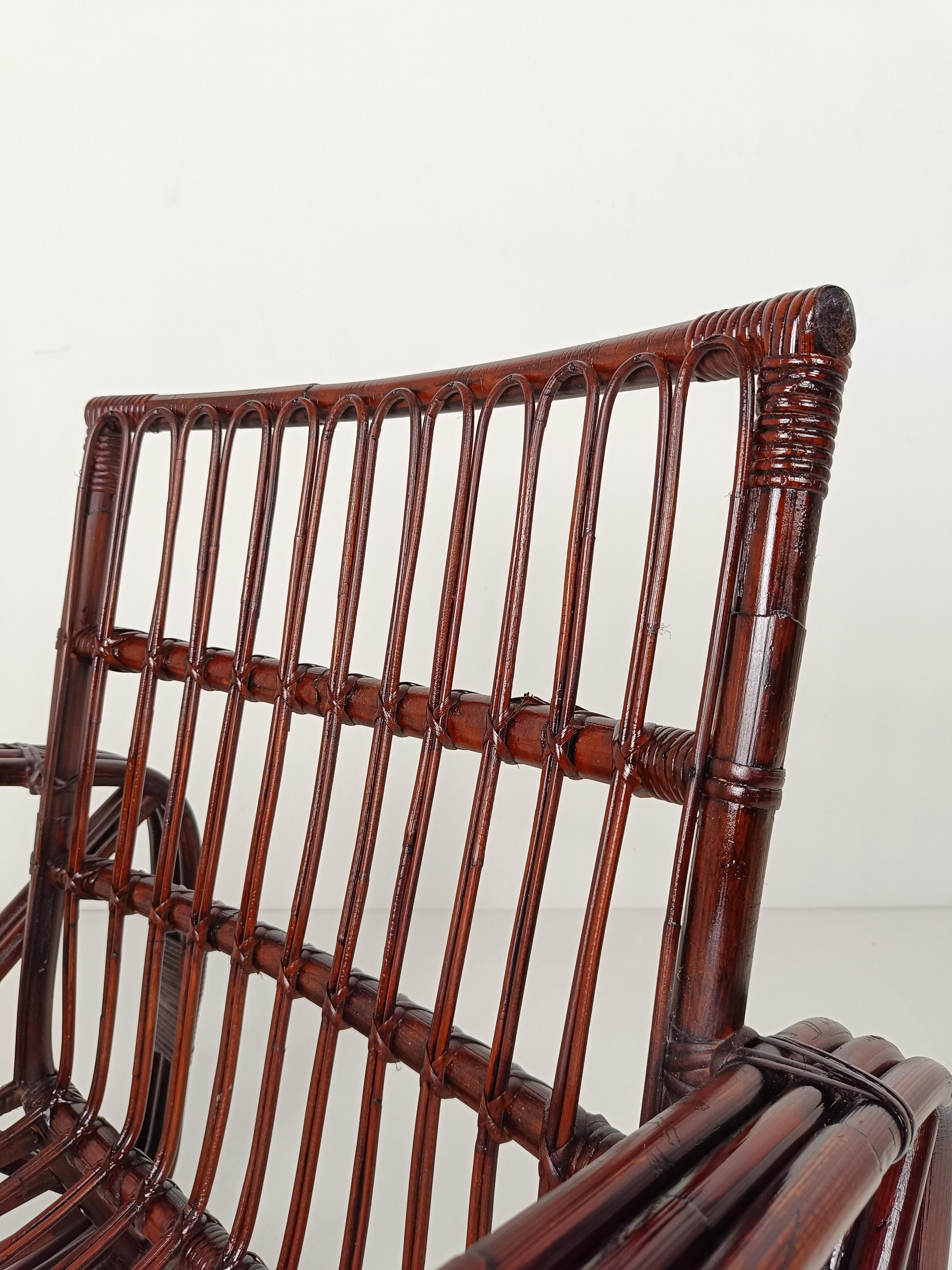 Una tumbona vintage de bambú, ratán y caña al estilo de Paul Frankl, años 50 en venta 15