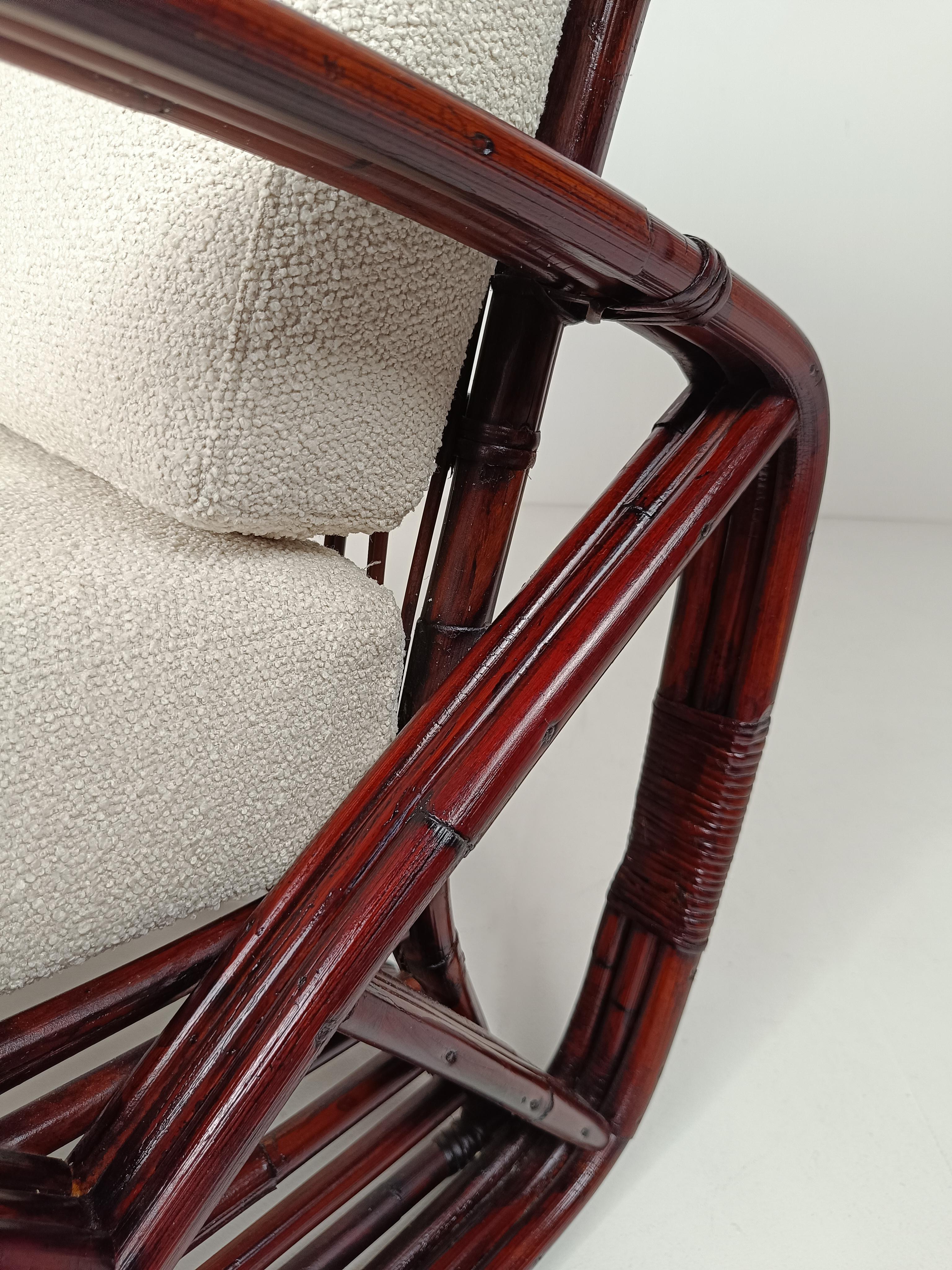 Una tumbona vintage de bambú, ratán y caña al estilo de Paul Frankl, años 50 Bambú en venta