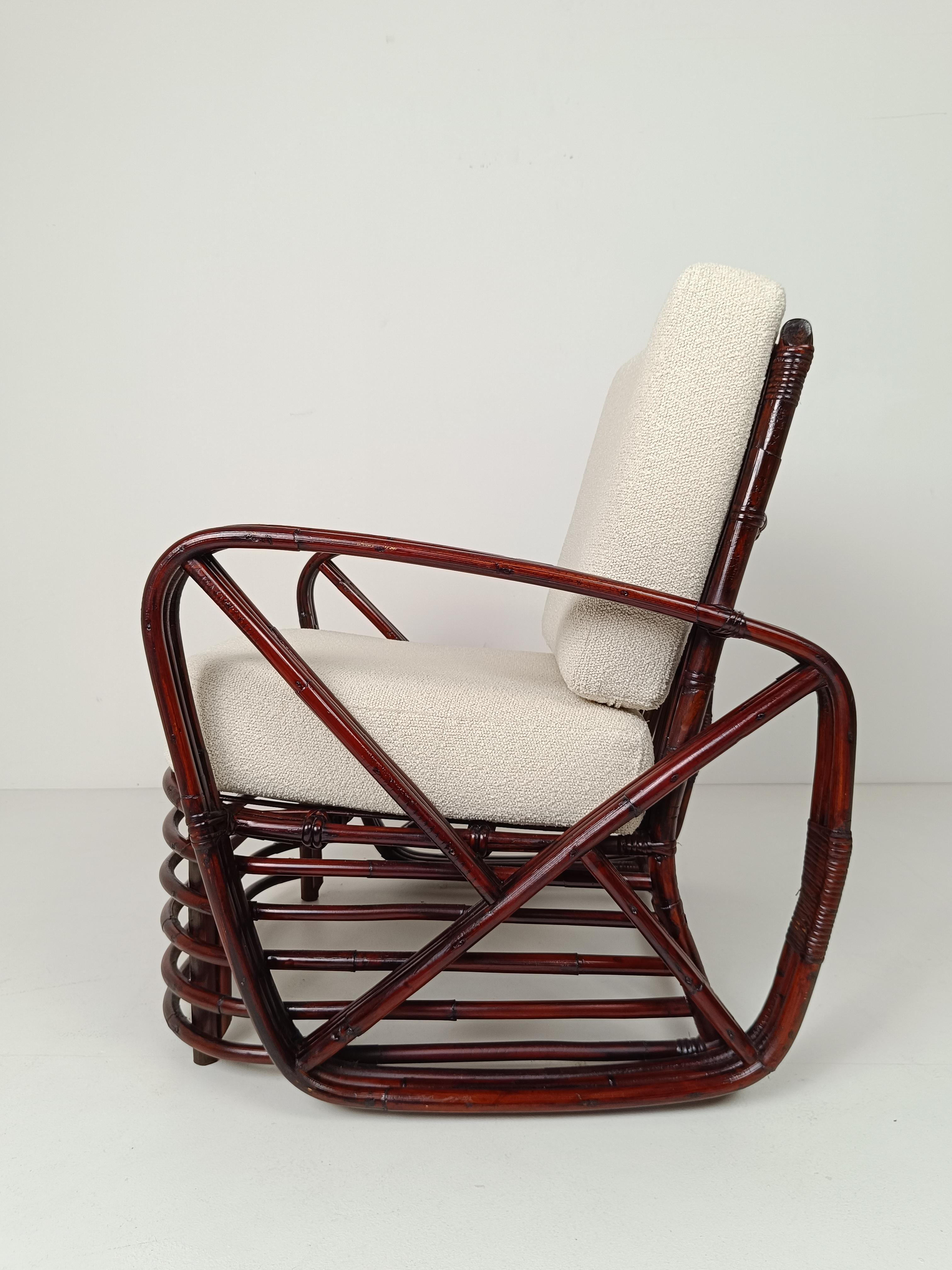 Una tumbona vintage de bambú, ratán y caña al estilo de Paul Frankl, años 50 en venta 1