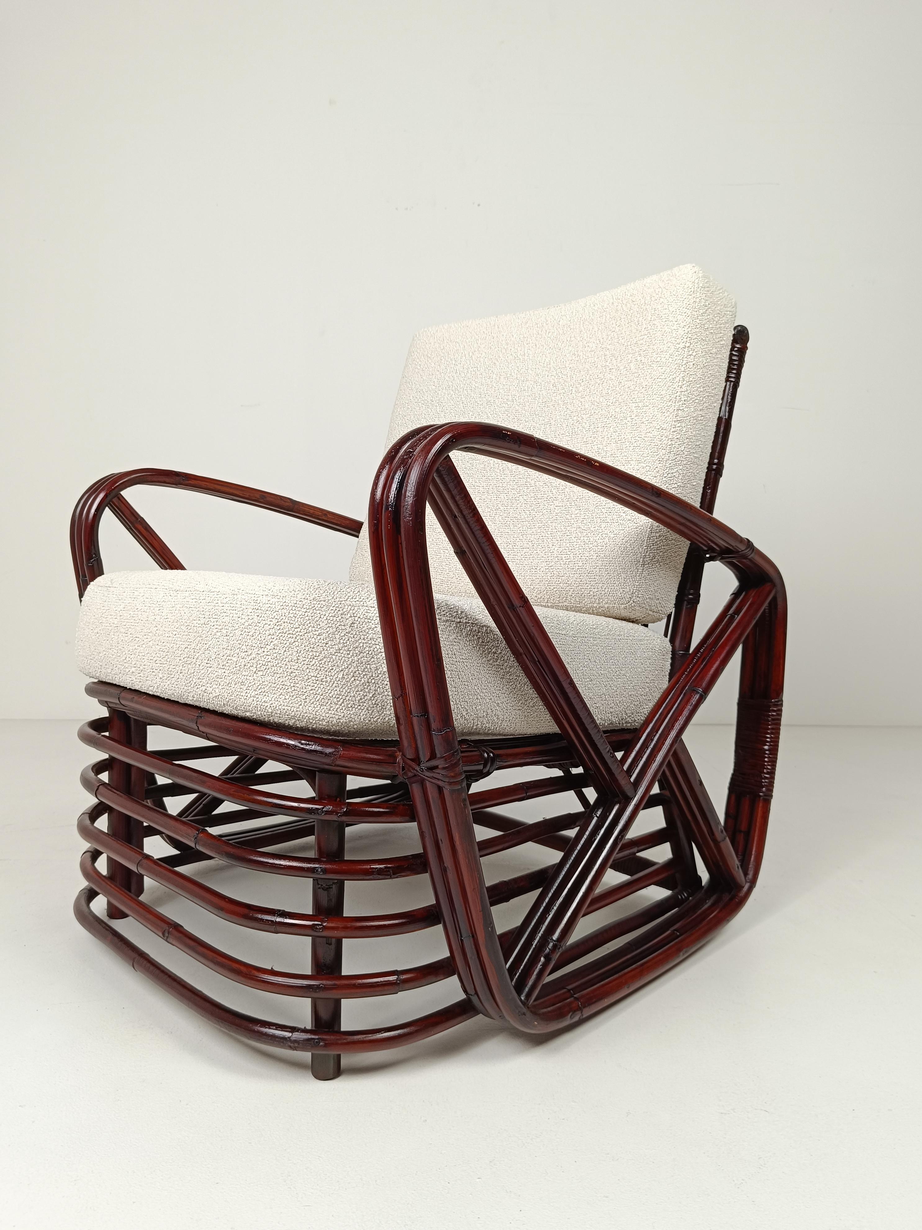 Una tumbona vintage de bambú, ratán y caña al estilo de Paul Frankl, años 50 en venta 2